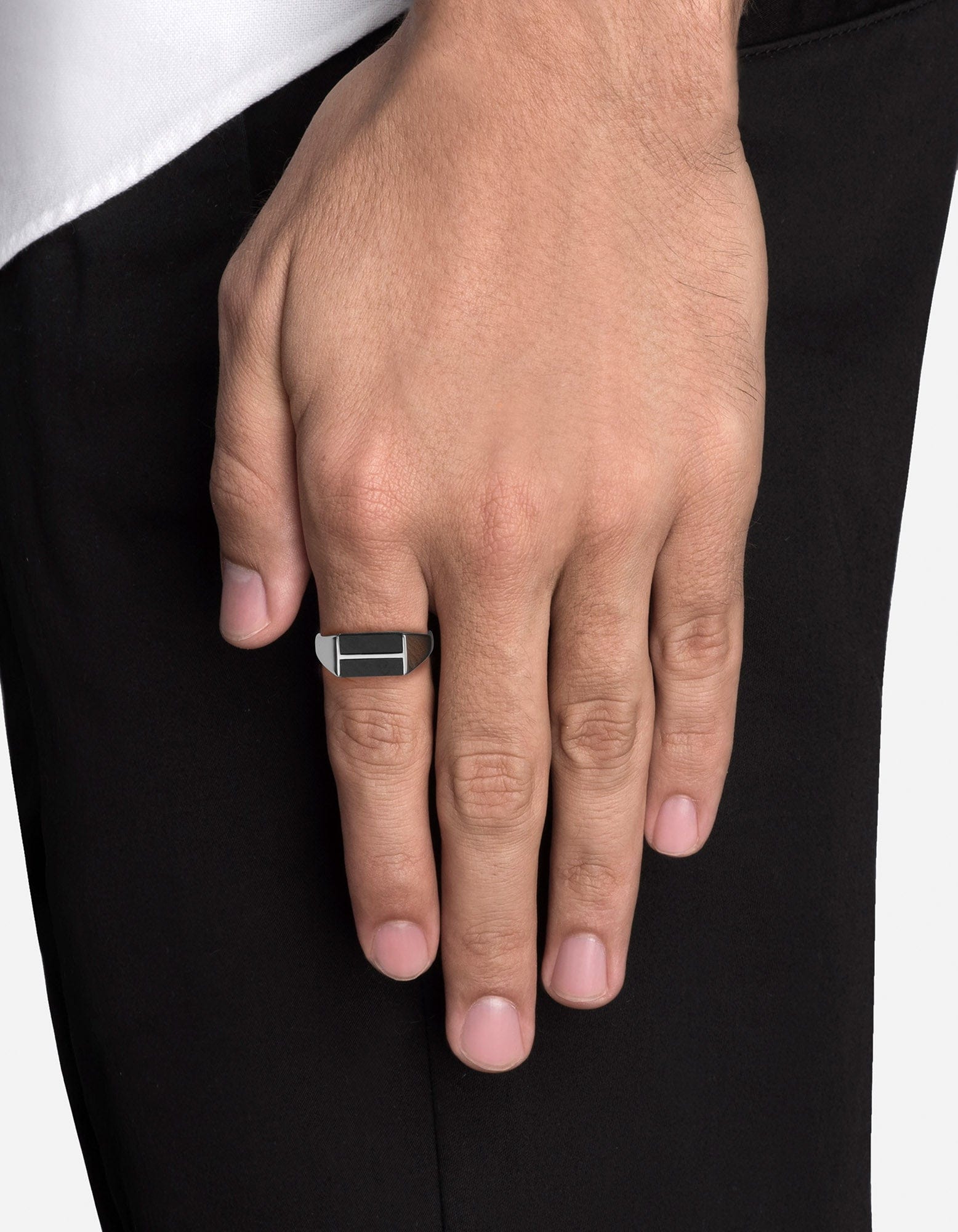 Duo Onyx Ring for Women & Men - Sterling Silver Band, Gothic Jewelry for Couples, Wedding, Anniversary & Everyday Wear