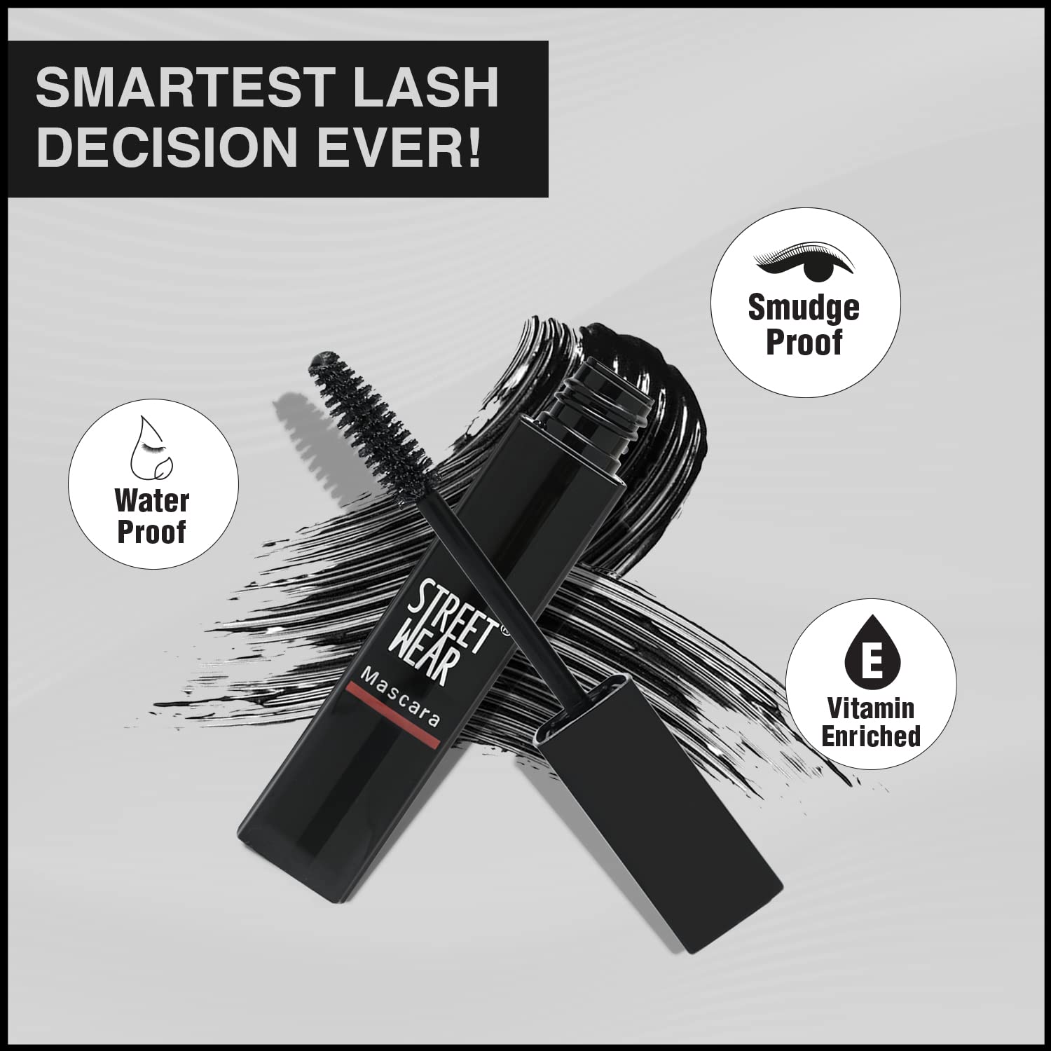 STREET WEAR Voluminous Lash Lift Mascara - KNIGHT BLACK | Non-Clumping, Flake-Free, Smudge-Proof & 100% Waterproof | Infused with Aloe Vera, Vitamin E & Panthenol | Perfect for Night Out, Date Night & Special Occasions