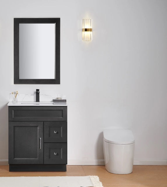 Modern 30-Inch Bathroom Vanity with Quartz Countertop - 3 Color Options & Right Side Drawers - Perfect for Small Bathrooms & Powder Rooms