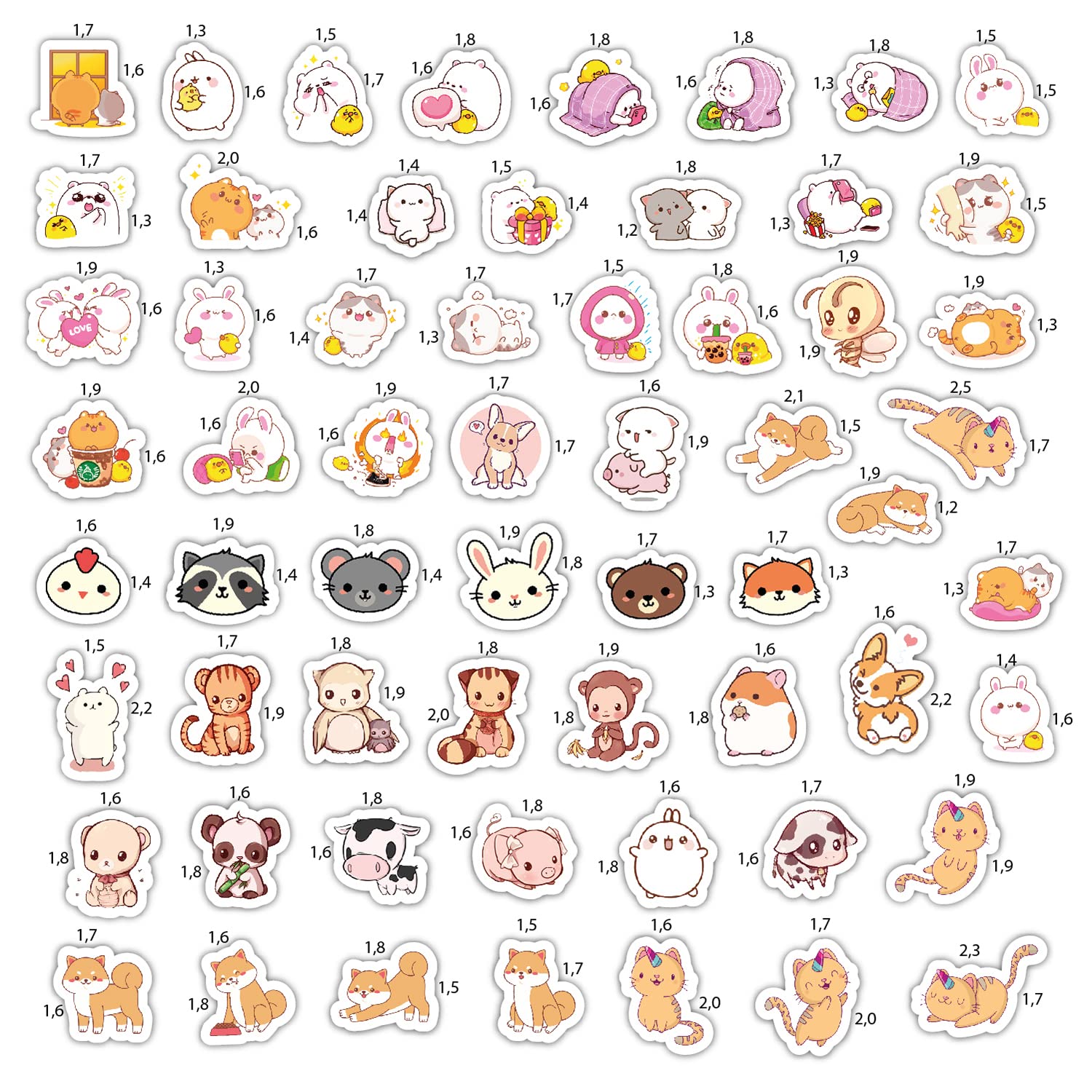 Cute Kawaii Animal Stickers for Water Bottles & Laptops