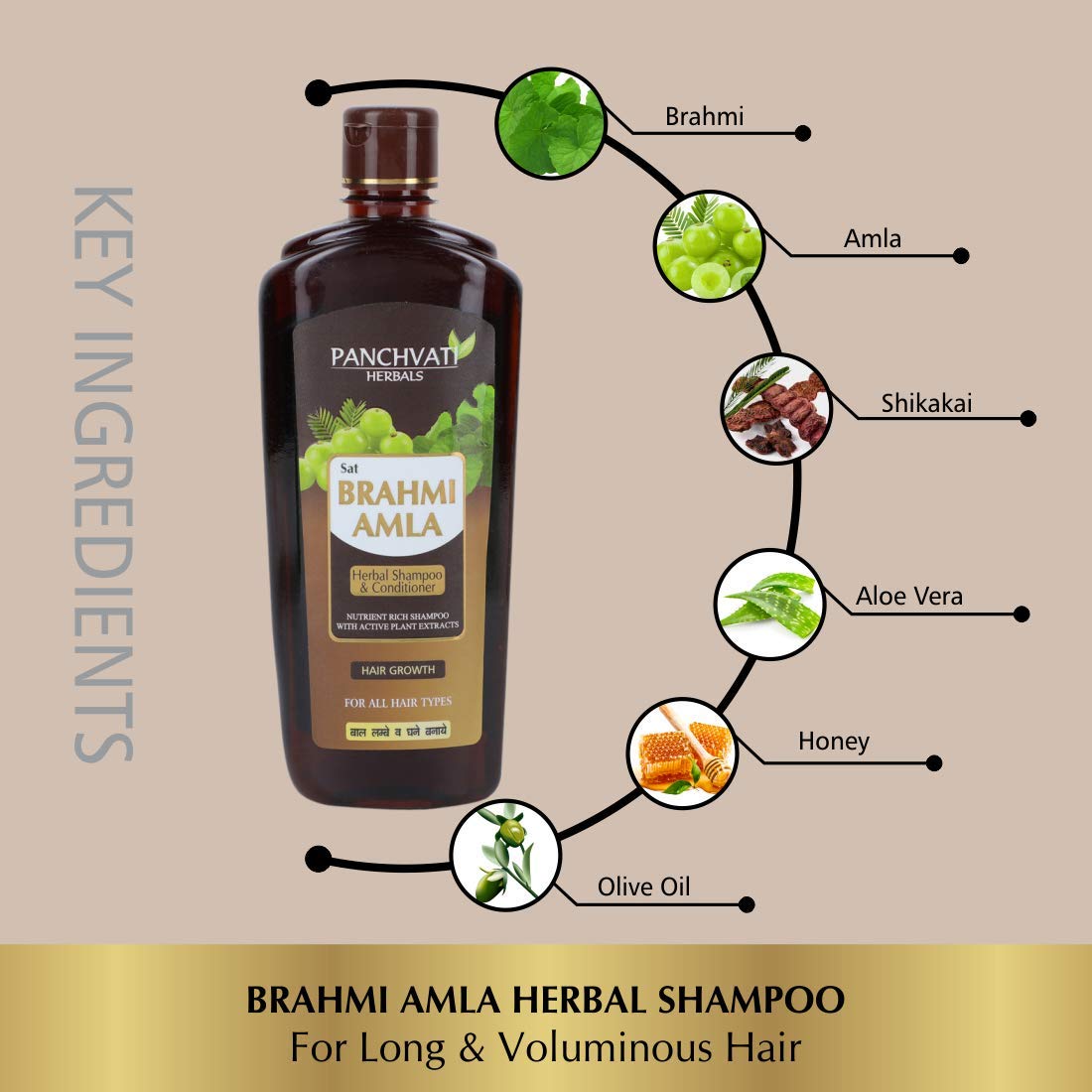 Panchvati Herbals Brahmi Amla Shampoo & Conditioner with Natural Plant Extracts - Promotes Hair Growth, Adds Shine & Volume (500ml) | Ideal for Dry, Damaged Hair & Scalp Care at Home