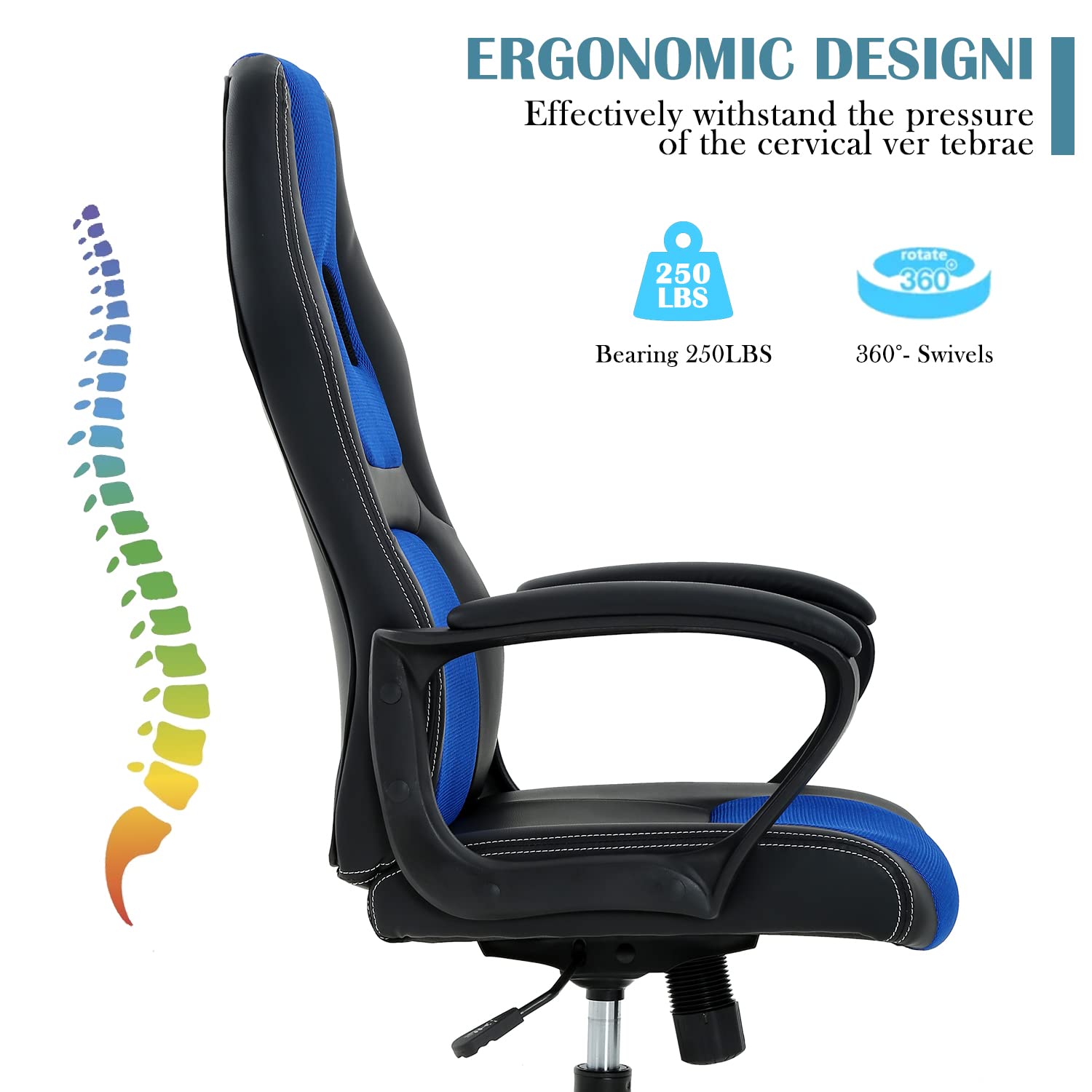 Premium Ergonomic Gaming Chair - High Back Racing Style PC Office Chair with Adjustable Lumbar Support & Headrest, PU Leather Executive Swivel Task Chair for Home Office, Gaming Room & Esports Setup - Perfect for Long Gaming Sessions & Remote Work Comfort