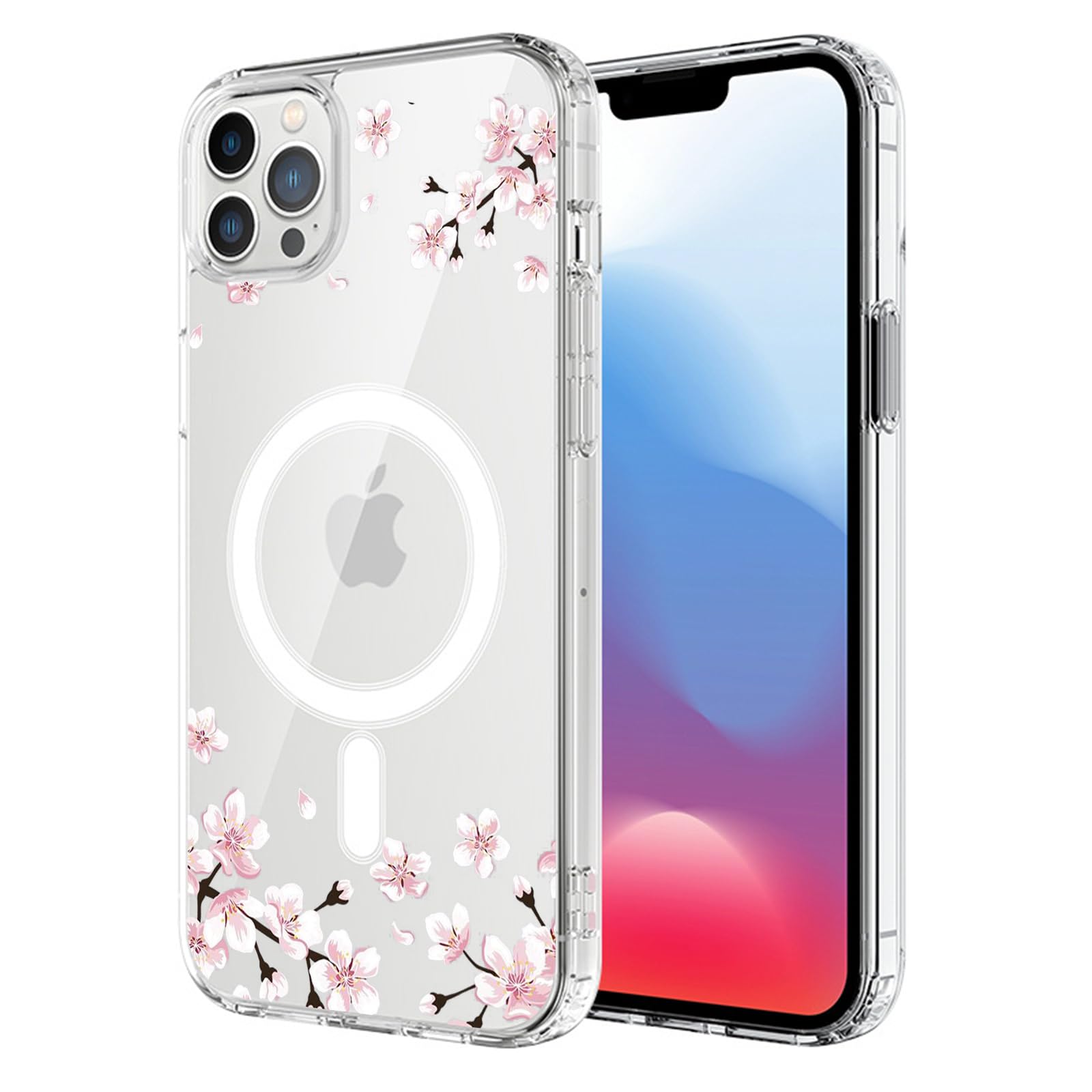 Magnetic Sakura Case for iPhone 15 Pro Max - MagSafe Compatible Wireless Charging, Cute Cherry Blossom Design, Shockproof & Anti-Scratch Clear Cover for Men & Women - Perfect for Spring Outfits, Travel & Everyday Protection