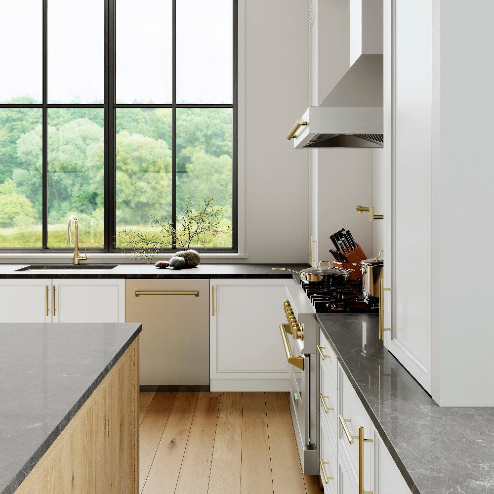 ZLINE Autograph Edition 24-inch 3rd Rack Top Control Tall Tub Dishwasher - Stainless Steel with Champagne Bronze Handle, 51dBa Ultra Quiet (DWVZ 304 24 CB) - Perfect for Modern Kitchens and Open-Concept Homes