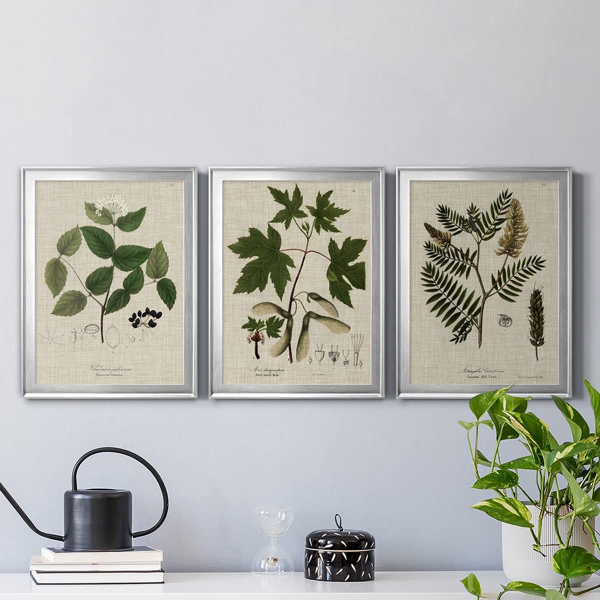 Abstract Geometric Wall Art Set - 3 Piece Silver Framed Canvas Prints (18x24 in) - Scandinavian & Latin Inspired Bathroom Decor - Modern Gallery Wall for Living Room, Bedroom & Office