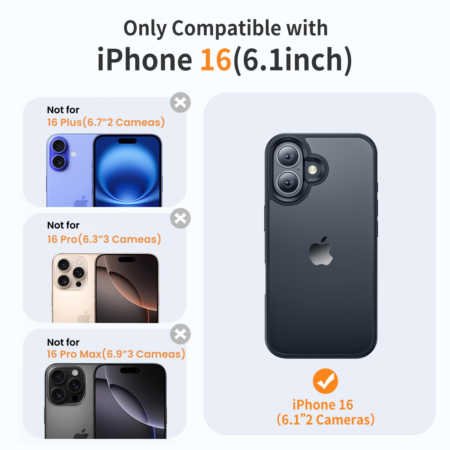 Shockproof iPhone 16 Case - Military Grade Drop Protection, Slim Translucent Hard Back Cover (Black) | Perfect for Outdoor Adventures, Gym Workouts & Everyday Protection