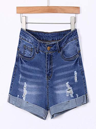 Plus Size Juniors Ripped Denim Jean Shorts - Mid Rise Stretchy Slim Fit Bermuda Summer Shorts | Trendy Distressed Denim Hot Pants for Casual Wear, Beach Outings & Summer Fashion