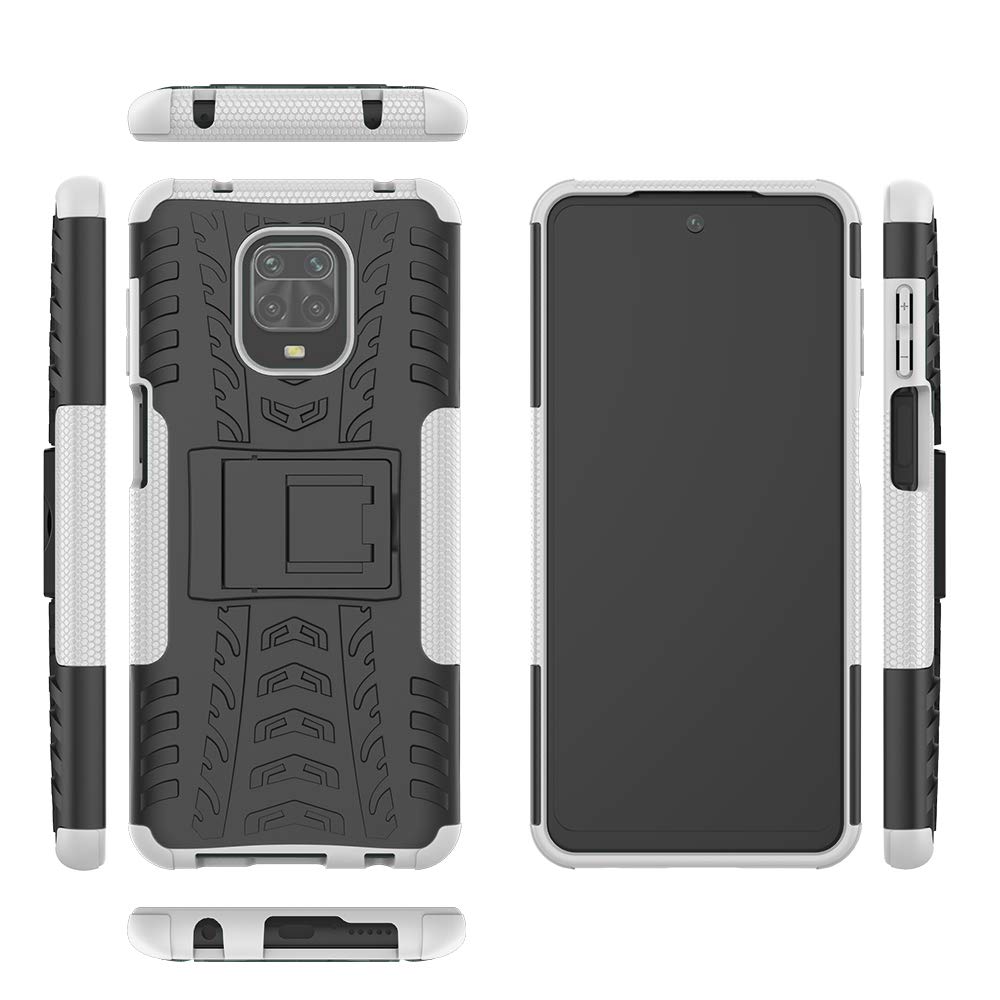 Shockproof Phone Case for Xiaomi Poco M2 Pro | Anti-Slip Protective Cover with Stand | Perfect for Work, Travel & Outdoor Activities - White
