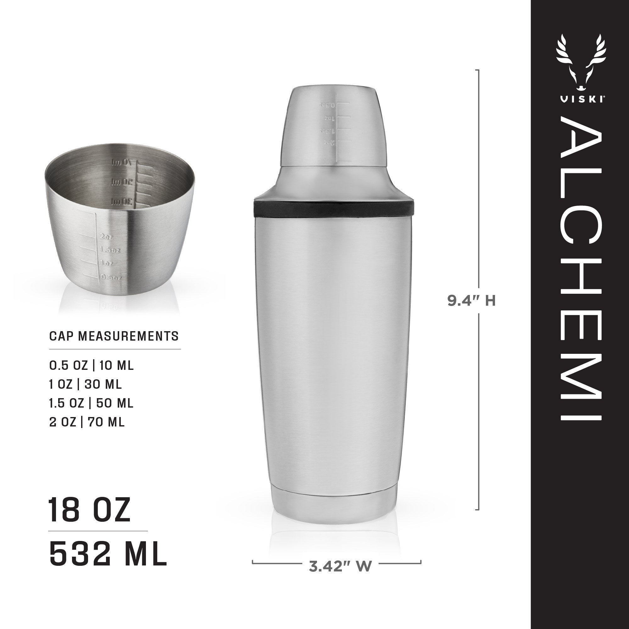 Premium Alchemi Vacuum Insulated Stainless Steel Cocktail Shaker - Professional Bar Mixing Tool for Home Bartenders & Cocktail Enthusiasts - Perfect for Parties, Home Bars & Mixology Gifts