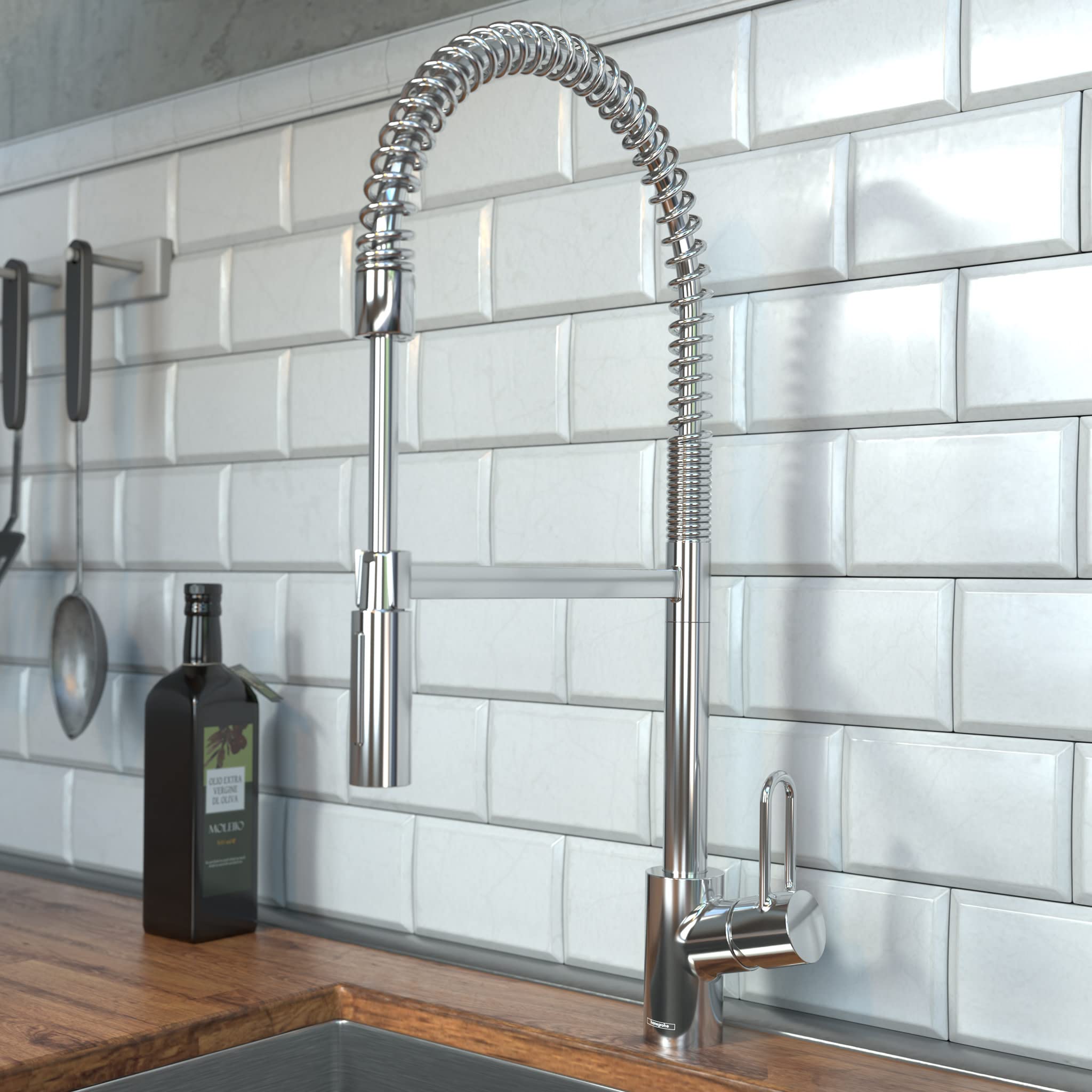 Hansgrohe Talis Loop Chrome Commercial Kitchen Faucet with Pull Down Sprayer - High Arc Kitchen Sink Faucet for Restaurants & Home Use (Model 04700005) | Perfect for Busy Kitchens & Food Prep Areas