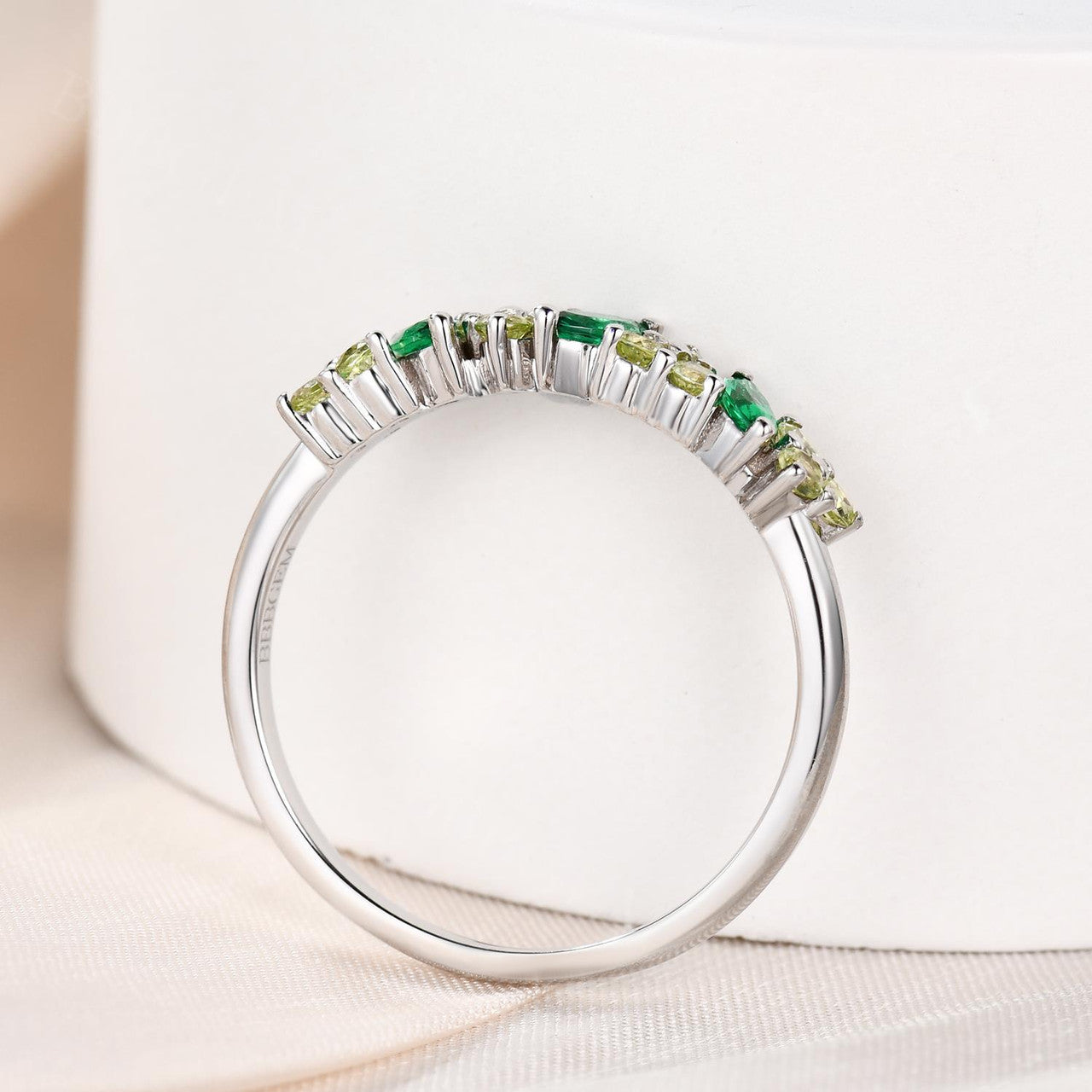 Stackable Marquise Emerald & Three Stone Peridot Wedding Ring - Promise Ring for Women, Dainty Everyday Band Jewelry (Perfect for Anniversaries, Engagements & Special Occasions)
