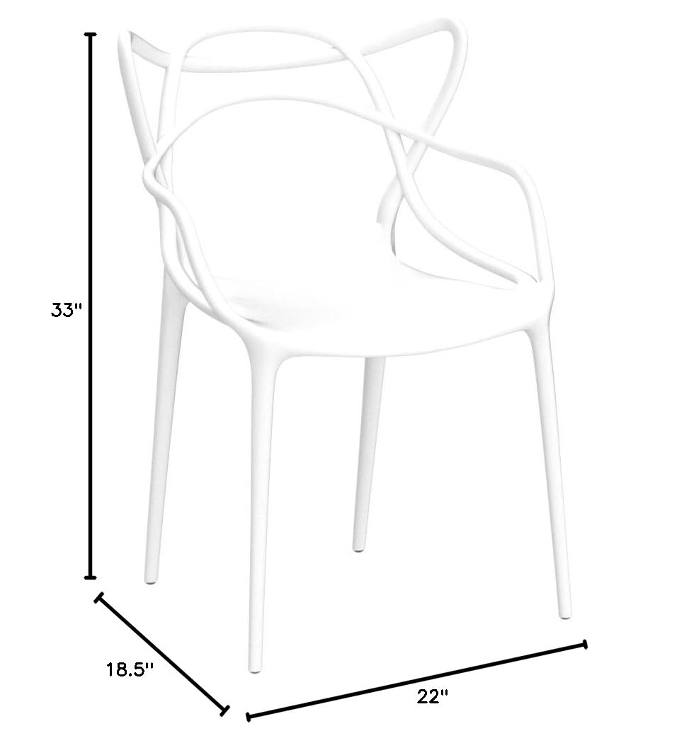 Mid-Century Modern White Plastic Dining Chairs Set of 2 - 18