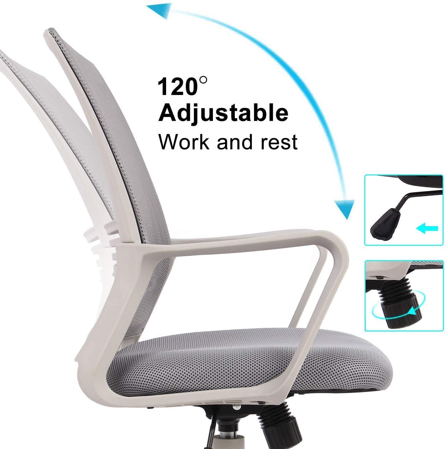 Ergonomic Mesh Office Chair with Lumbar Support & Adjustable Armrests - Mid Back Computer Desk Chair, Swivel Rolling Task Chair for Home Office, Gaming, and Living Room Workspace