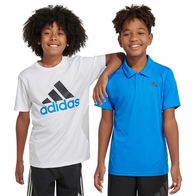 Adidas Boys' Active Shirts 2-Pack - Polo & T-Shirt Combo for Sports & School (Blue/White, Large, Regular Fit) - Perfect for Soccer Practice, Gym Class & Casual Wear