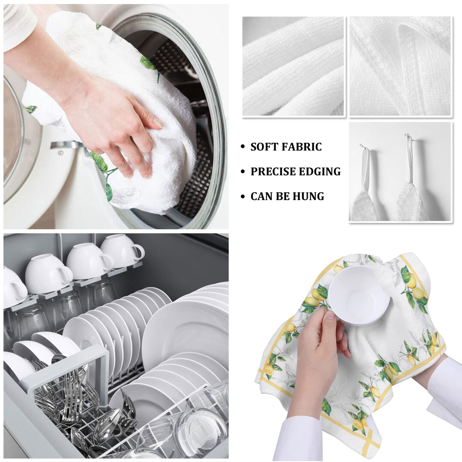 Premium Microfiber Kitchen Towels Set of 1 - Super Absorbent Dish Towels for Drying & Cleaning - 18x28in Farmhouse Style Lemon Yellow Plaid Design - Perfect for Kitchen, Dishes, Countertops & Spring Decor