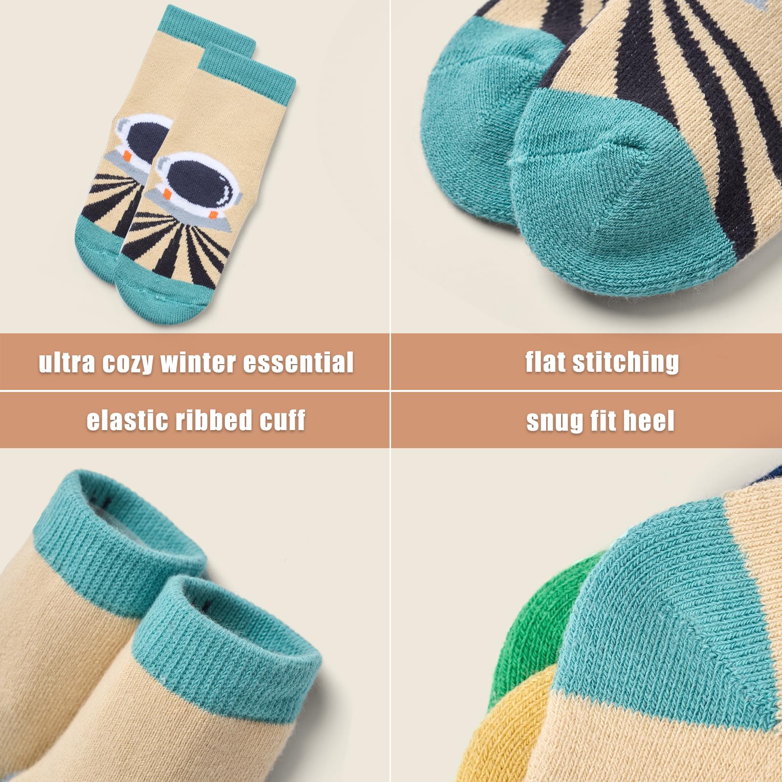 Boys Winter Socks 6 Pack - Warm Thermal Crew Socks for Kids Outdoor Activities