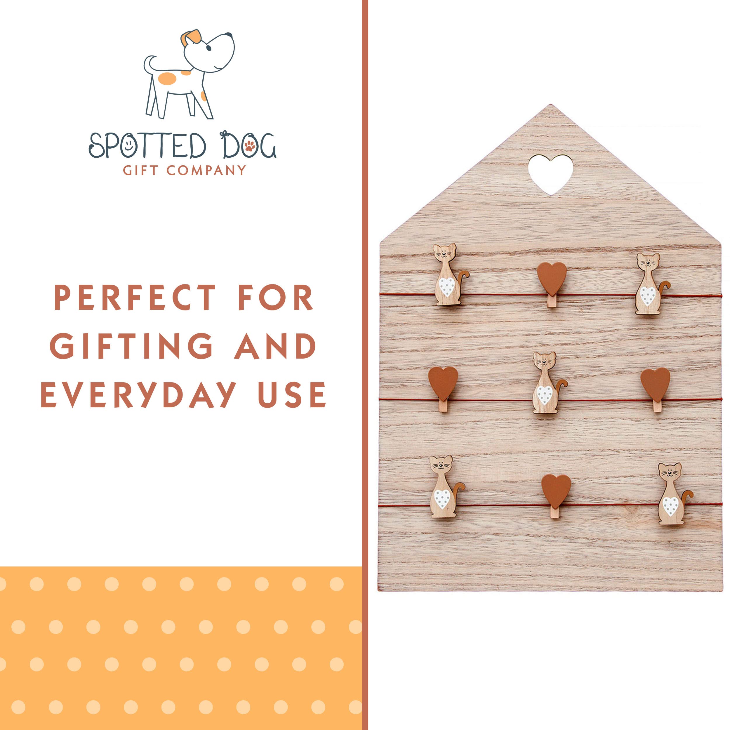 9 Clip Picture Frame Clothesline with Pegs - Cat Themed Kitchen Memo Board & Home Decor for Cat Lovers - Perfect for Displaying Photos, Notes, and Memories in Kitchen, Office, or Nursery - Brown