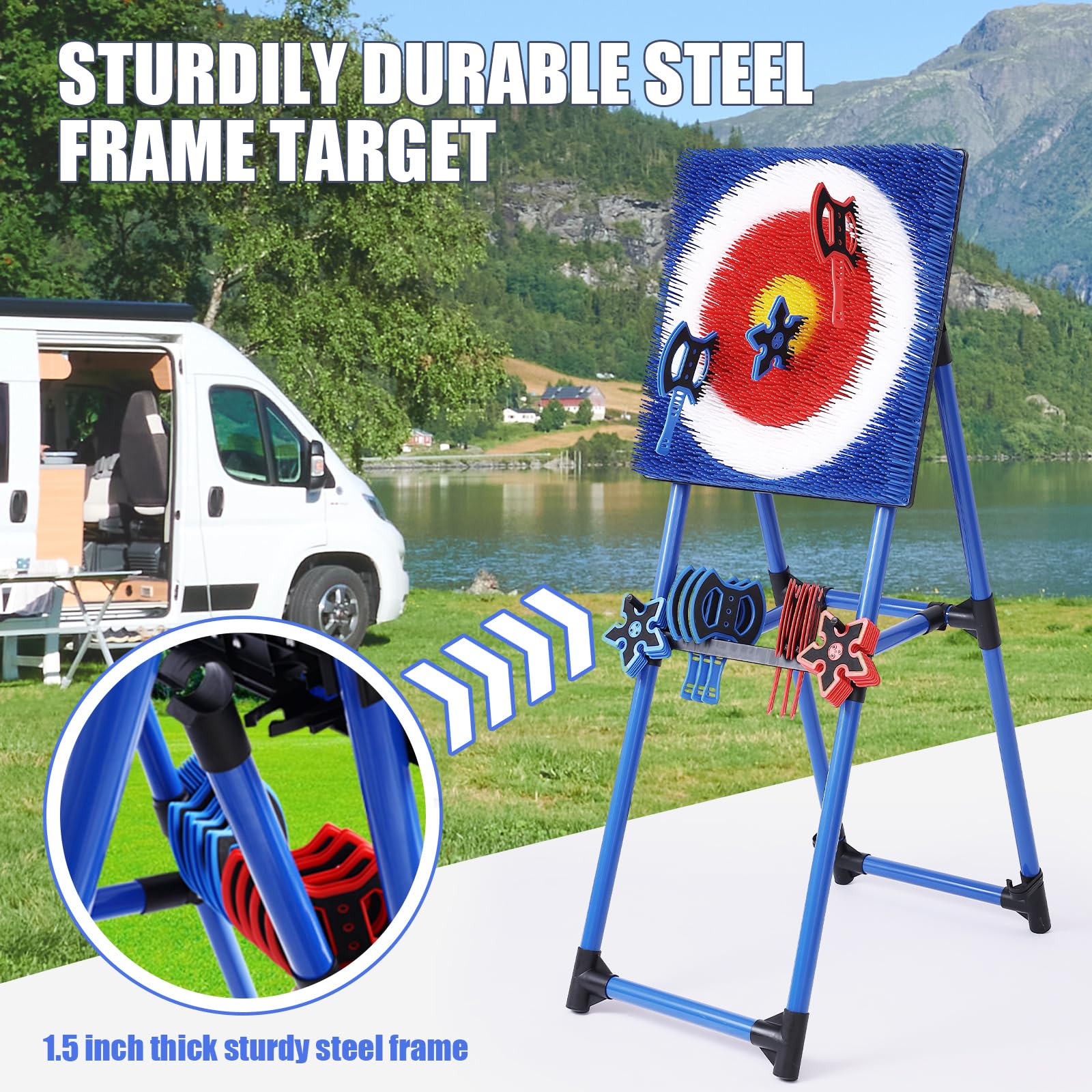 Premium 8-Piece Axe Throwing Set with Foldable Target - Outdoor Backyard Game for Adults & Kids - Perfect for Camping, Parties, and Carnival Events
