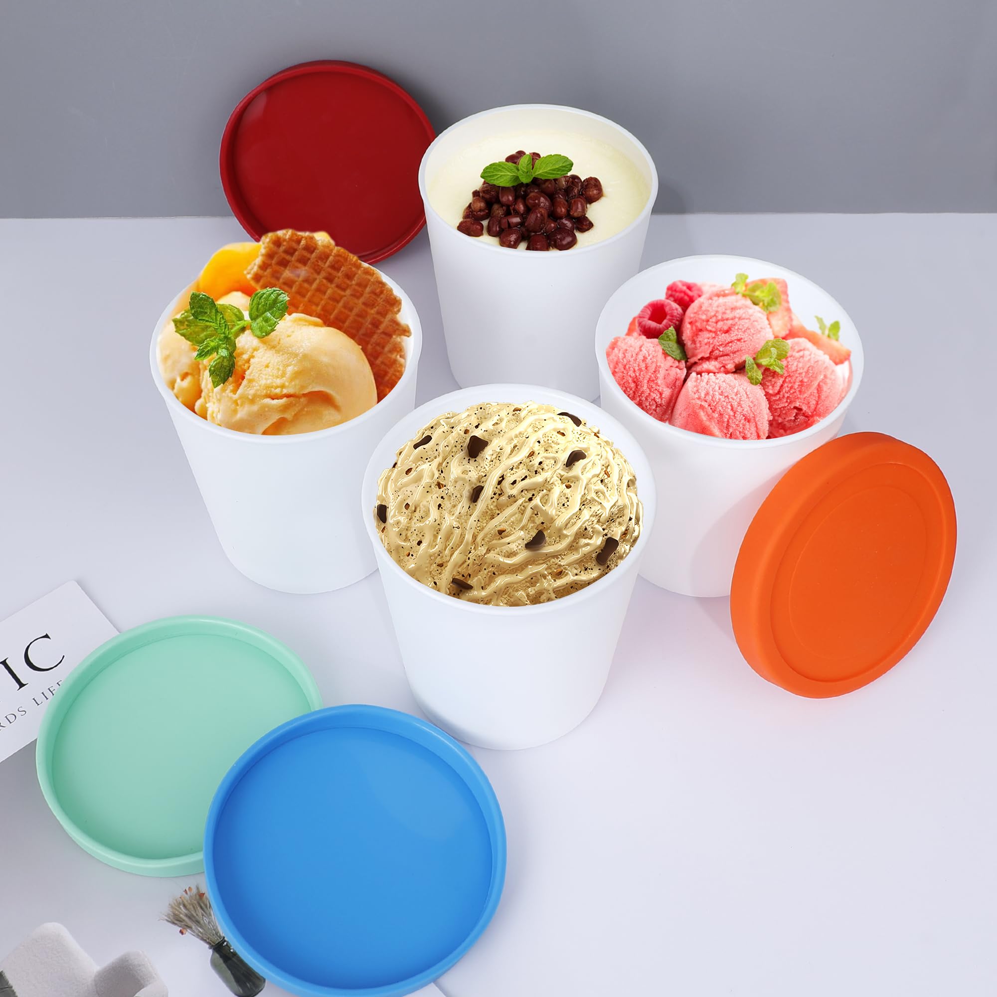 Reusable 4-Pack 1 Quart Ice Cream Storage Containers with Silicone Lids - Leak-Proof Freezer Containers for Homemade Ice Cream, Gelato, Sorbet | Perfect for Parties, Picnics & Bulk Ice Cream Storage