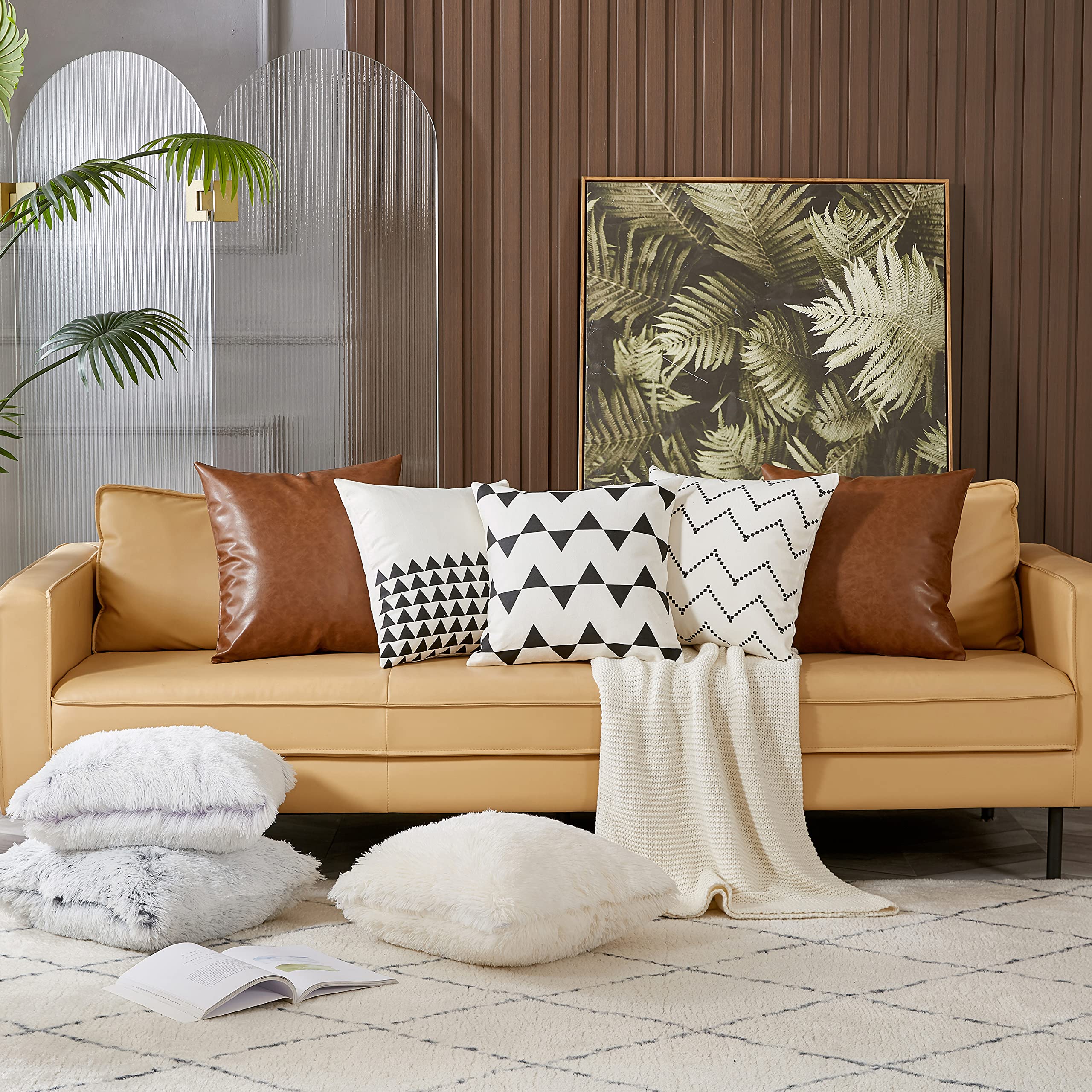 Uhomy 2 Pack 100% Cotton Decorative Throw Pillow Covers - Modern Boho Geometric Cushion Cases for Sofa, Bed, Living Room & Car - Farmhouse Style Solid Workmanship - White & Black 18x18 Inches (45x45 cm) - Perfect for Home Decor, Cozy Reading Nooks & Interior Design Accents