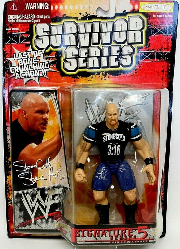 1999 WWF Jakks Pacific Signature Series 5 Silver Edition Stone Cold Steve Austin Wrestling Action Figure - Collectible WWE Memorabilia for Fans & Display