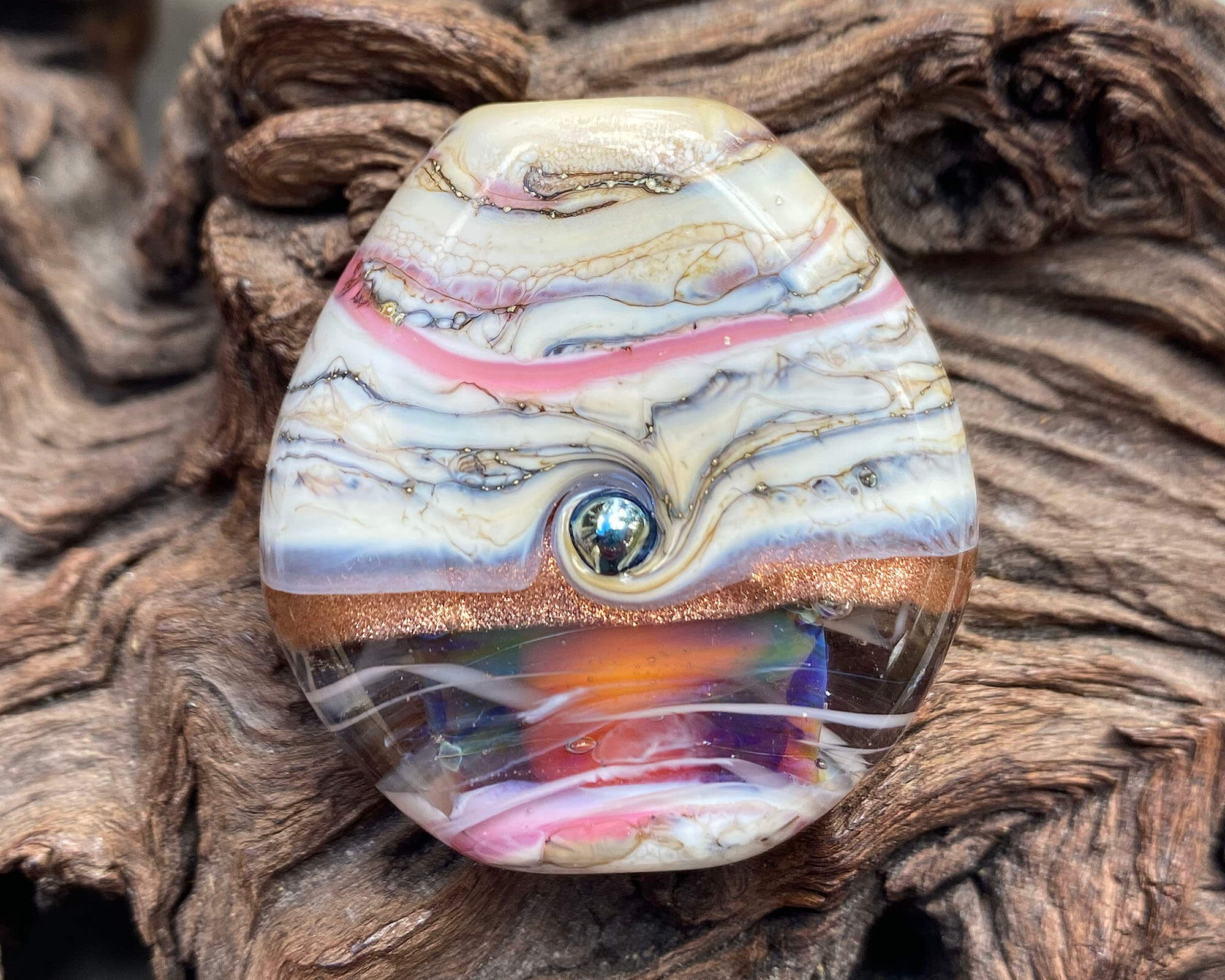 Rainbow Pink Organic Lampwork Focal Bead SRA - Handmade Glass Beads for Jewelry Making, DIY Craft Projects, Bracelets & Necklaces - Perfect for Beaders and Artisans