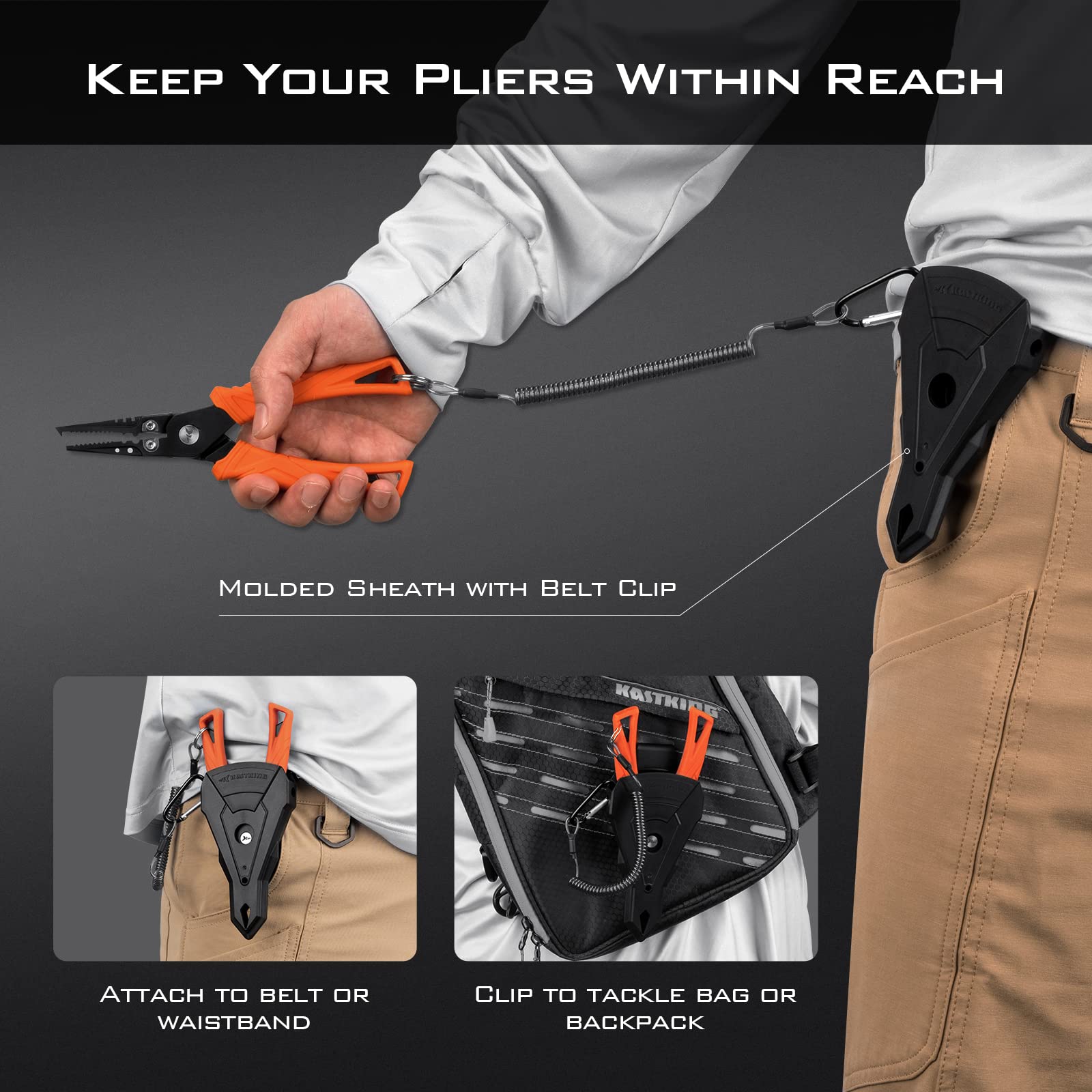 **KastKing Saltwater Resistant Fishing Pliers & Fish Lip Gripper Combo with Rubber Handle, Lanyard, Line Cutter & Hook Remover – Durable Fishing Gear for Saltwater, Freshwater & Ice Fishing – Perfect Gift for Anglers**