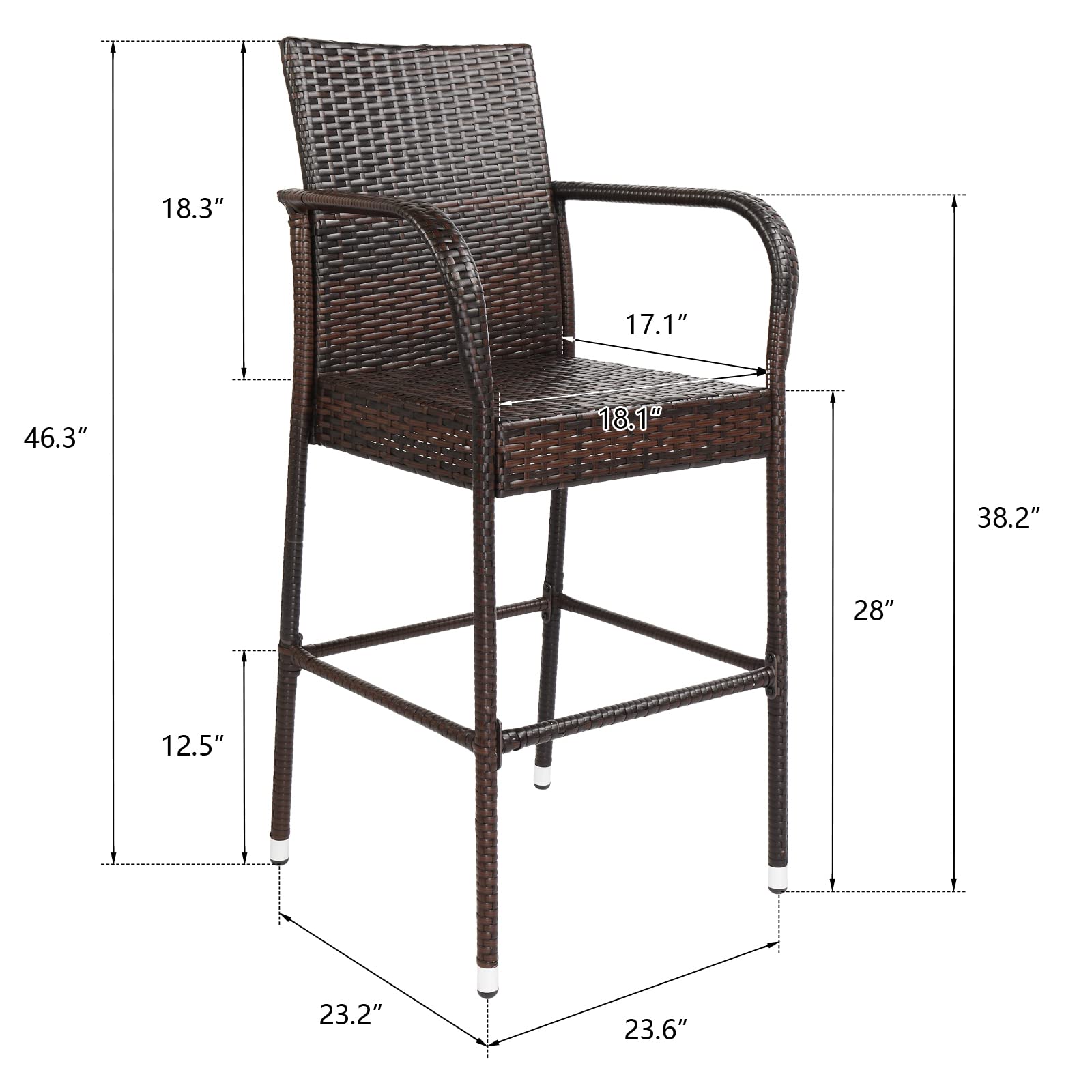 **Weather-Resistant Patio Rattan Bar Stools Set of 2 - All-Weather Wicker Counter Height Bar Chairs with Footrest & Armrest for Outdoor, Garden, Pool, Lawn & Backyard - Perfect for Entertaining, Lounging & Dining Al Fresco**