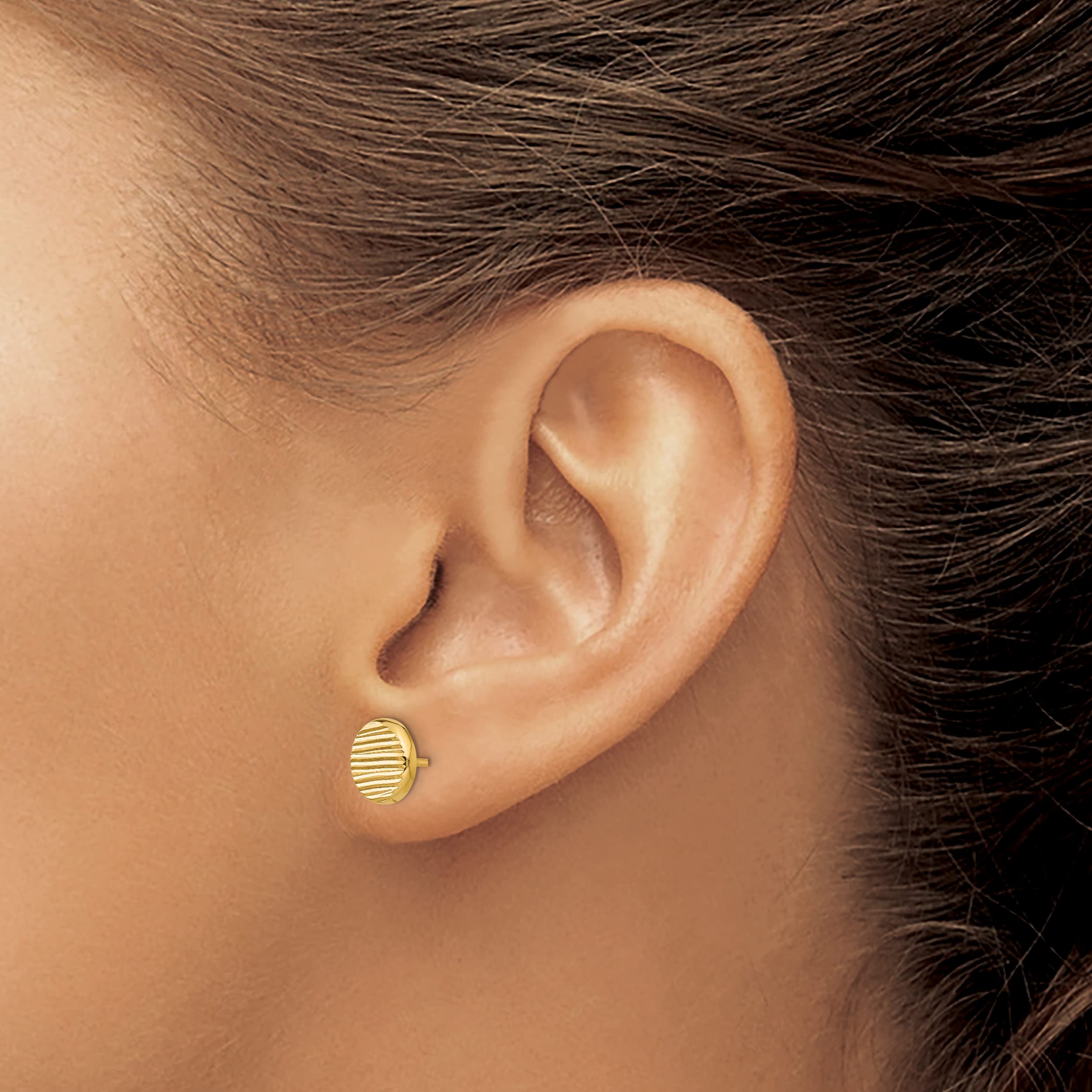 14K Yellow Gold Polished Textured Disc Post Earrings for Women | 8.48mm Dainty Stud Earrings | Perfect for Everyday Wear, Office & Special Occasions