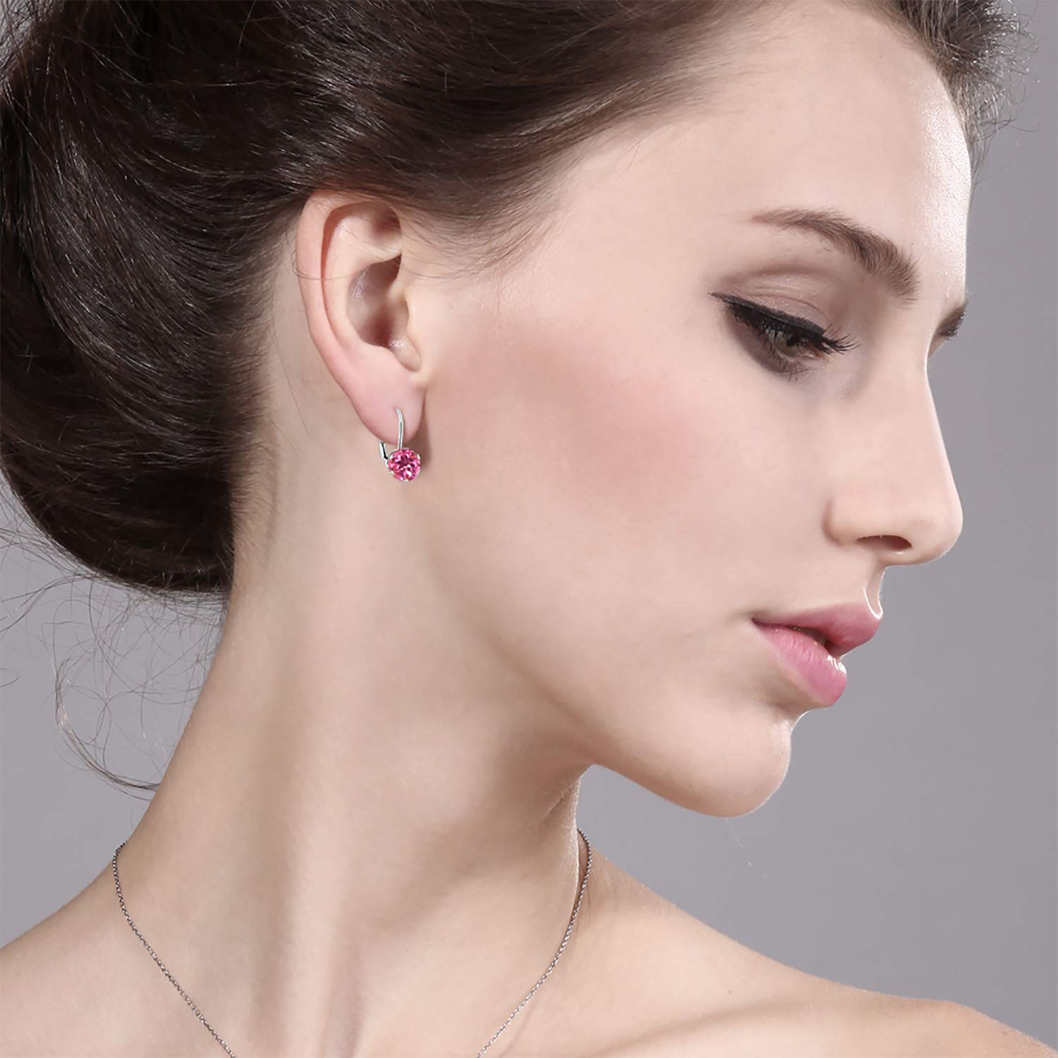 14K White Gold 6MM Round Birthstone Leverback Dangle Earrings for Women | Gemstone Jewelry Gift for Mom, Birthday, Anniversary | Elegant Everyday & Special Occasion Wear