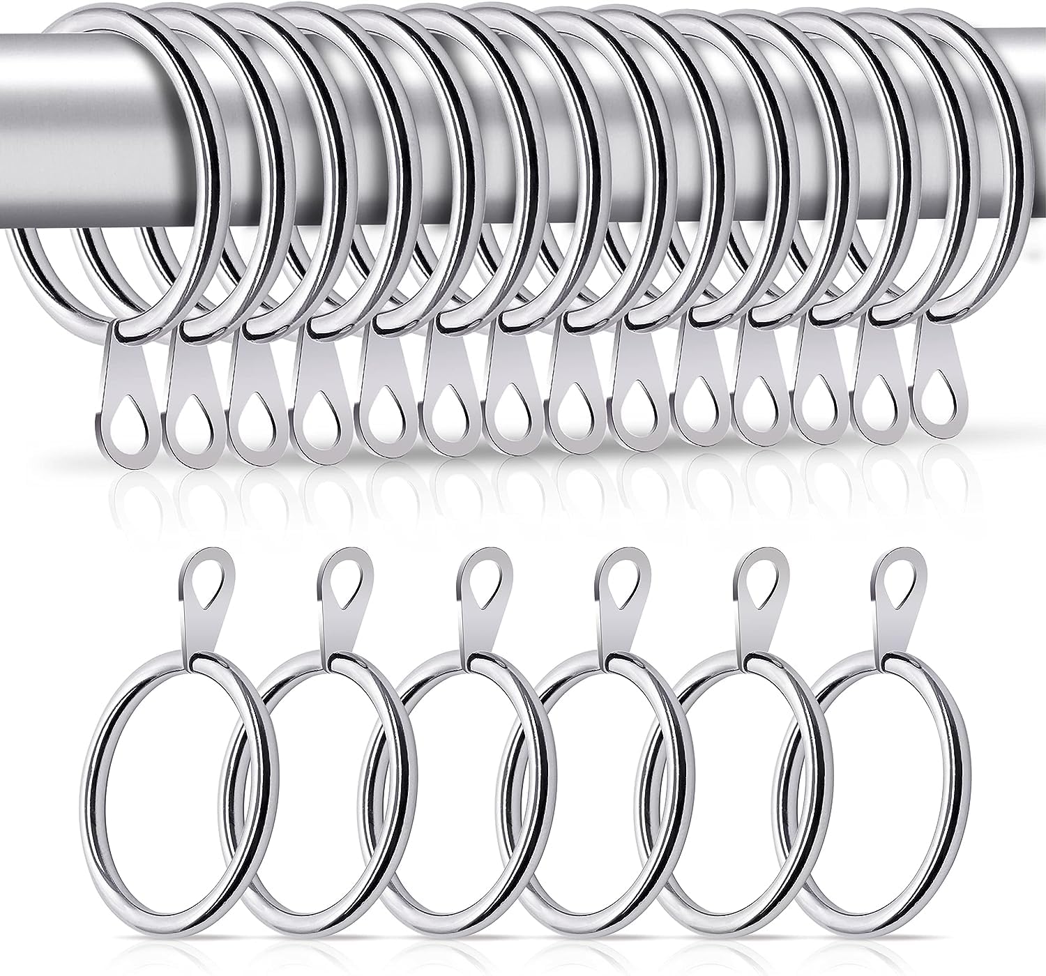 Hommakr 20-Pack Curtain Rings - 32mm Inner Diameter Metal Hooks with Eyelets for Window Rods & Shower Curtains - Rustproof Drapery Rings for Home Decor & Bedroom Curtains - Silver Finish (Perfect for Living Room, Bedroom & Bathroom Window Treatments)