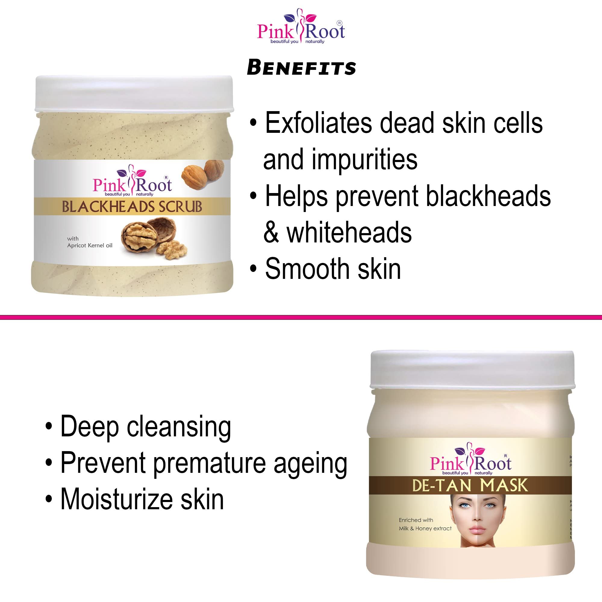 Pink Root Blackhead Scrub & Diamond Mask Set - 500gm Each for Deep Cleansing & Exfoliation | Perfect for Acne-Prone & Oily Skin Care Routine
