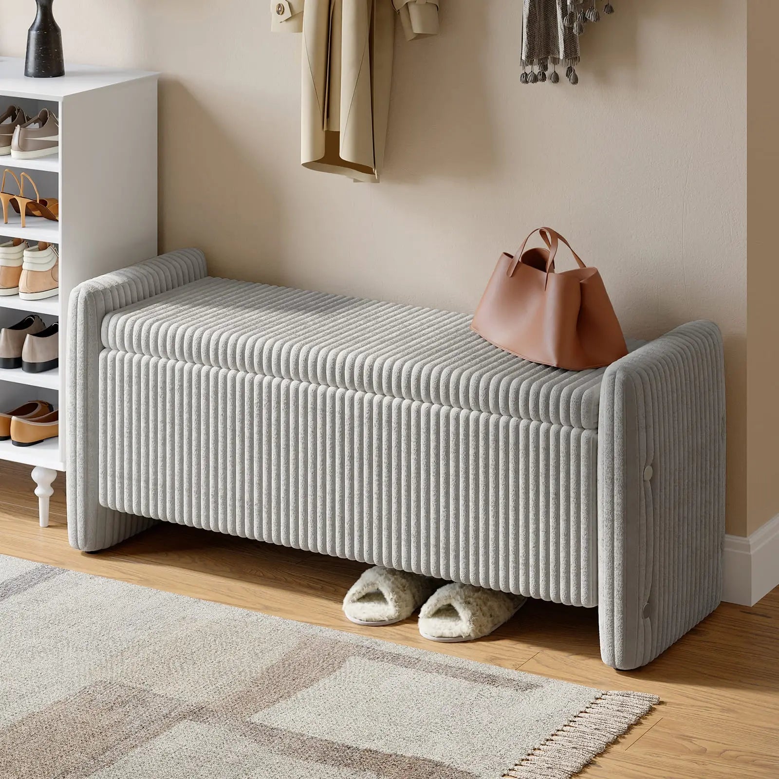Bestier Velvet Ottoman Storage Bench with Tufted Seat - Stylish Footrest & Organizer for Bedroom, Living Room, Entryway - Perfect for Extra Seating & Hidden Storage