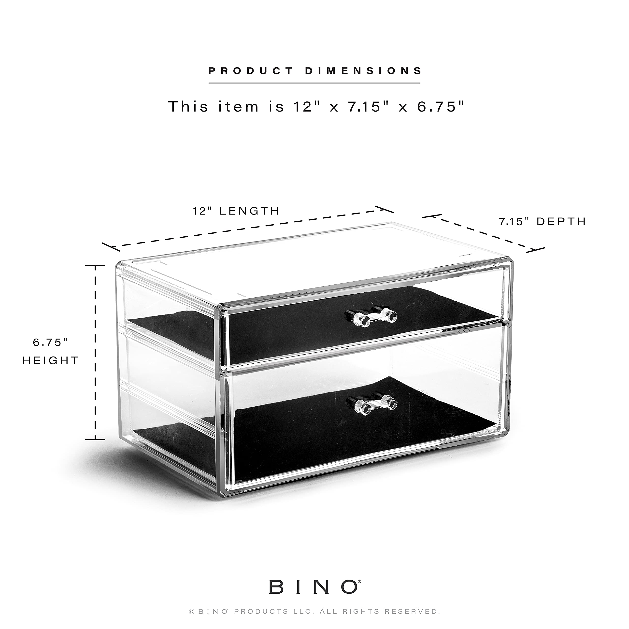 BINO Madison Avenue 2-Drawer Makeup Organizer | Clear Cosmetic Storage Case for Vanity & Travel | THE MANHATTAN SERIES | Beauty Drawer Organizer for Makeup, Skincare & Jewelry | Perfect for Bedroom, Bathroom & Salon Use