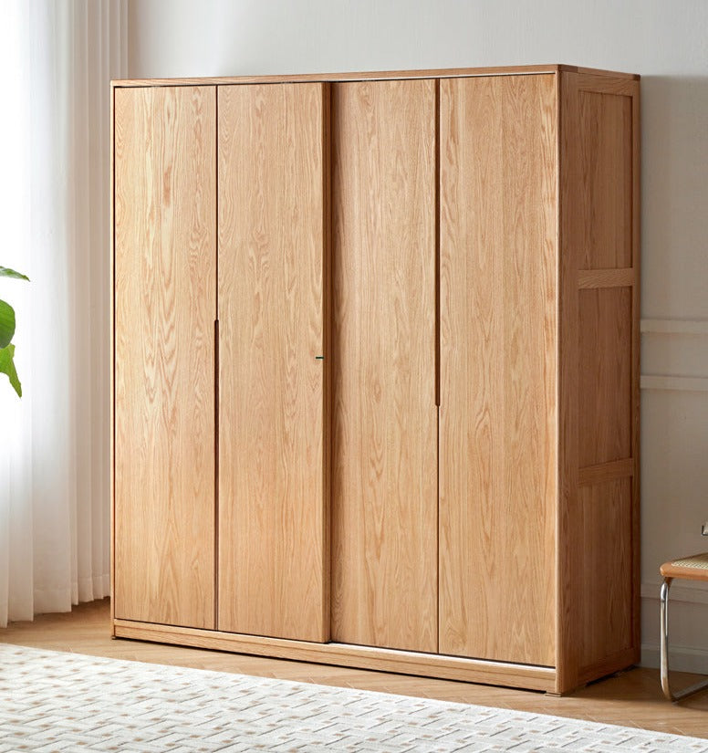 Solid Oak Wood Sliding Door Wardrobe - Durable & Stylish Closet Storage for Bedroom, Living Room, and Office Organization