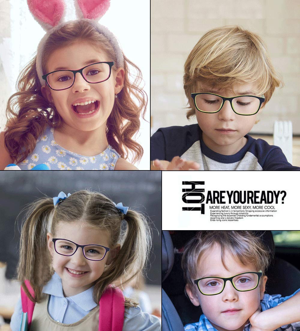 ALWAYSUV Kids Blue Light Blocking Glasses - Anti Eye Strain Glasses for Children, Transparent Lens, Green Frame - Perfect for Online Classes, Gaming & Screen Time Protection