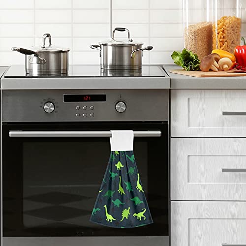 **Green Dinosaur & Black Cat Paws Kitchen Towels - 2-Pack Super Absorbent Hanging Hand Towels with Loops for Oven, Dish Drying, Tea Bar & Bathroom**    *(Use for kitchen, bathroom, bar, or as a stylish decorative hand towel!)*