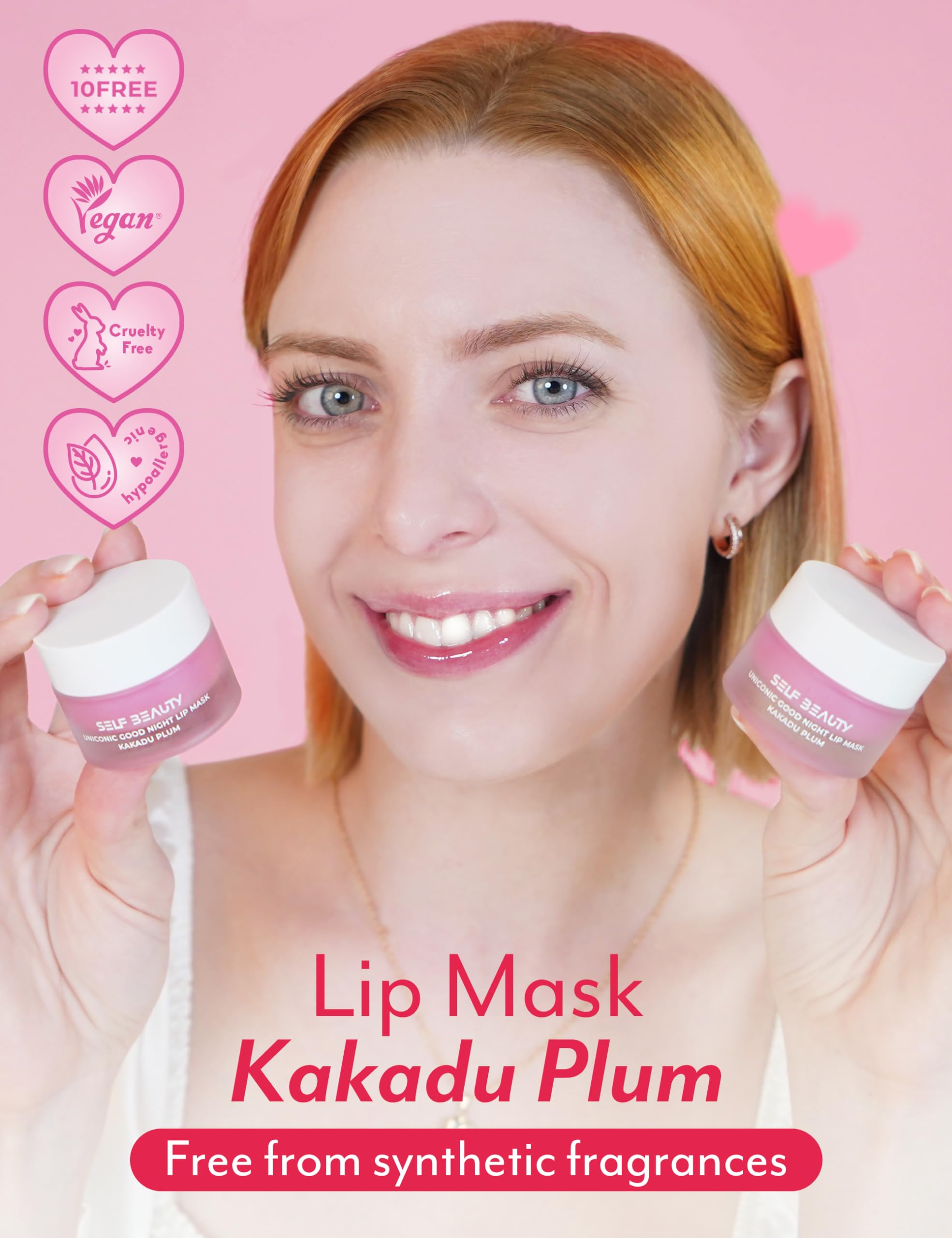 SelfBeauty Lip Mask with Kakadu Plum & Vitamin C - Vegan Lip Balm for Daily Moisturizing & Overnight Hydration, Intensive Lip Repair Treatment with Exfoliating Scrub (0.51 fl.oz) - Perfect for Dry Lips, Night Care & Pre-Makeup Prep