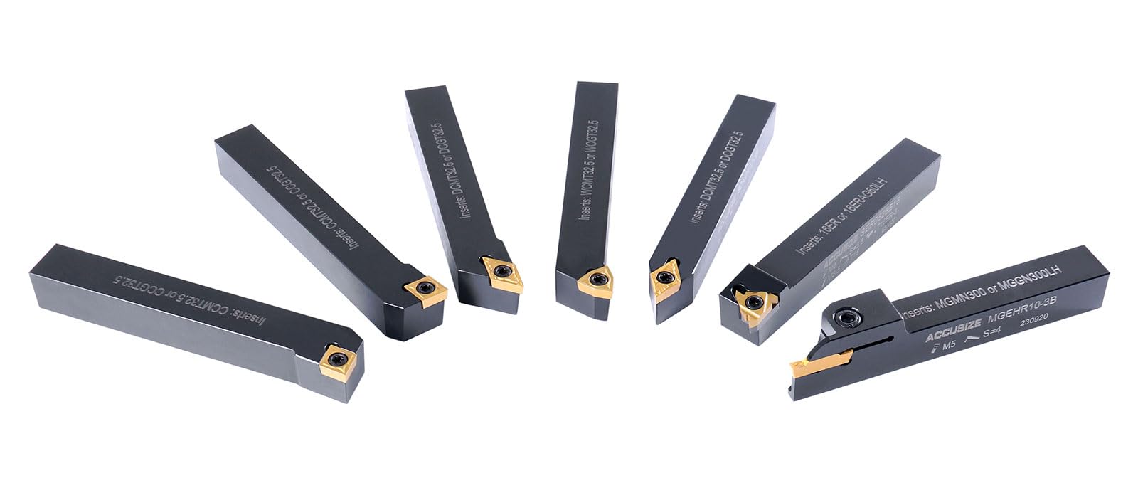 Accusize Industrial Tools 5/8'' Shank 7-Piece Indexable Carbide Turning Tool Set in Fitted Box (2387-2005) - Perfect for Lathe Turning, Metalworking & Machining Projects