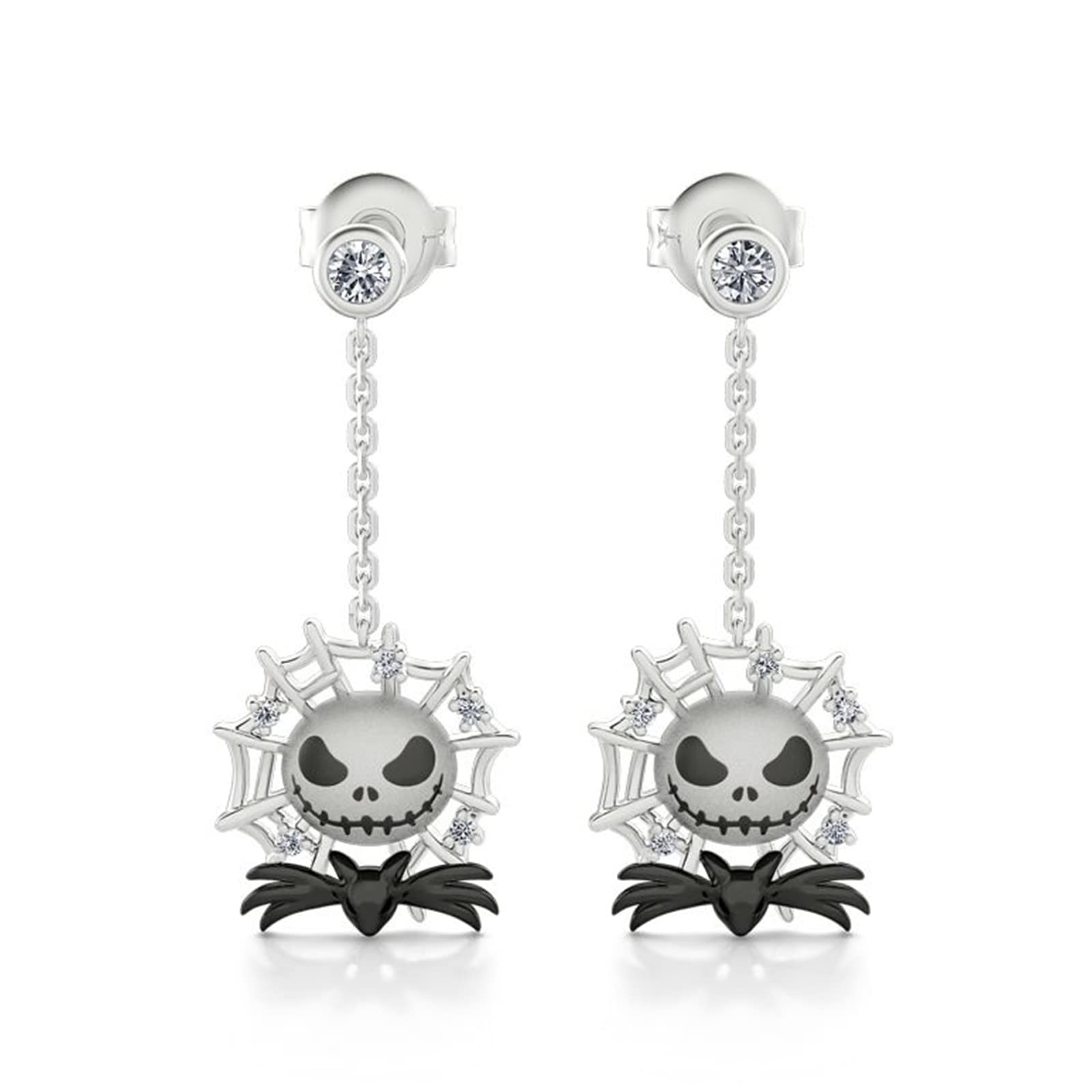 Jeulia Nightmare Before Christmas Jack Skellington Stud Earrings - 925 Sterling Silver Gothic Punk Drop Dangle Hoop Earrings for Women & Men - Perfect for Halloween, Christmas, Birthday Gifts & Gothic Fashion Accessories