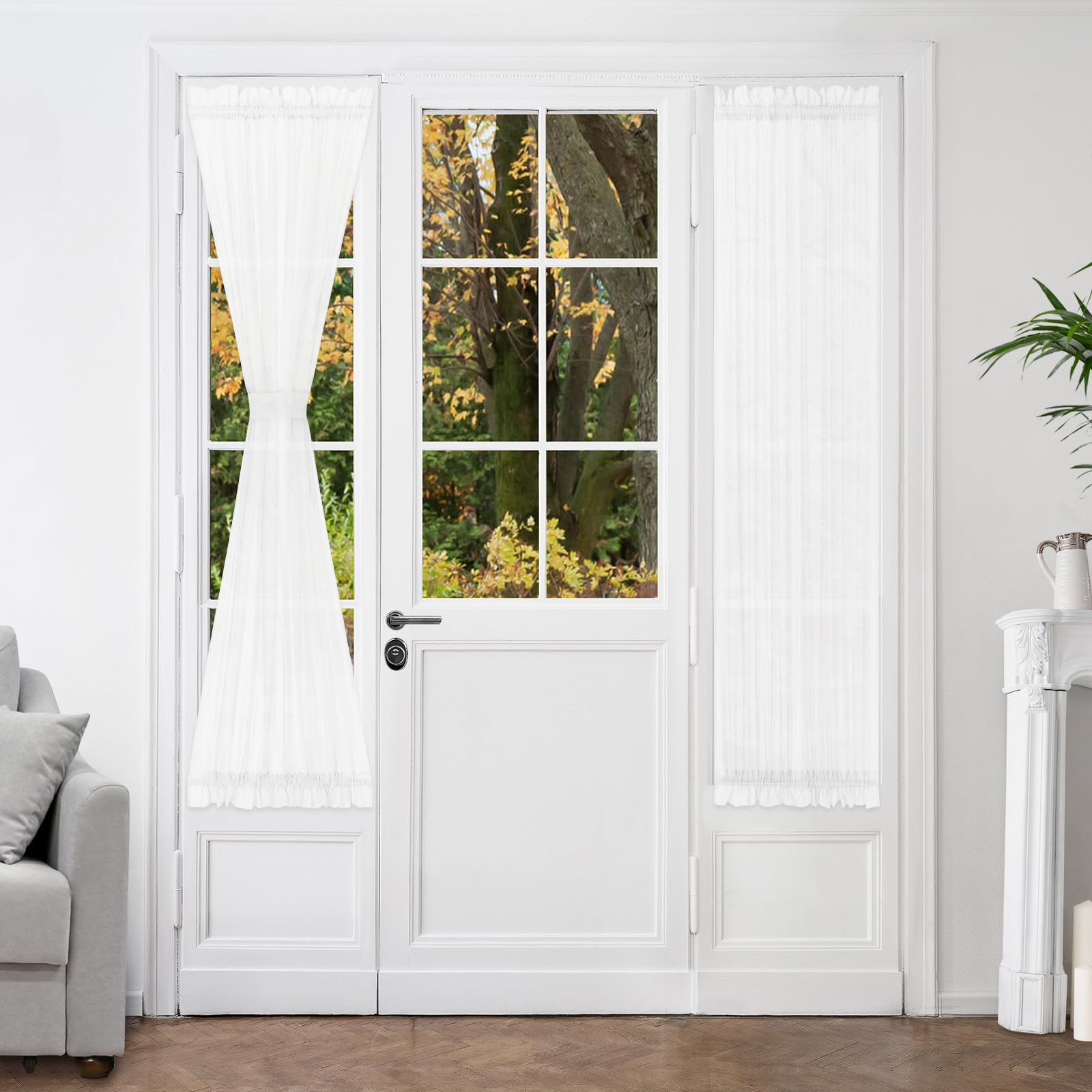 HOMEIDEAS Sheer Window Curtains for Side Door - 2 Panel Light Filtering Drapes with Rod Pocket & Tiebacks, 26