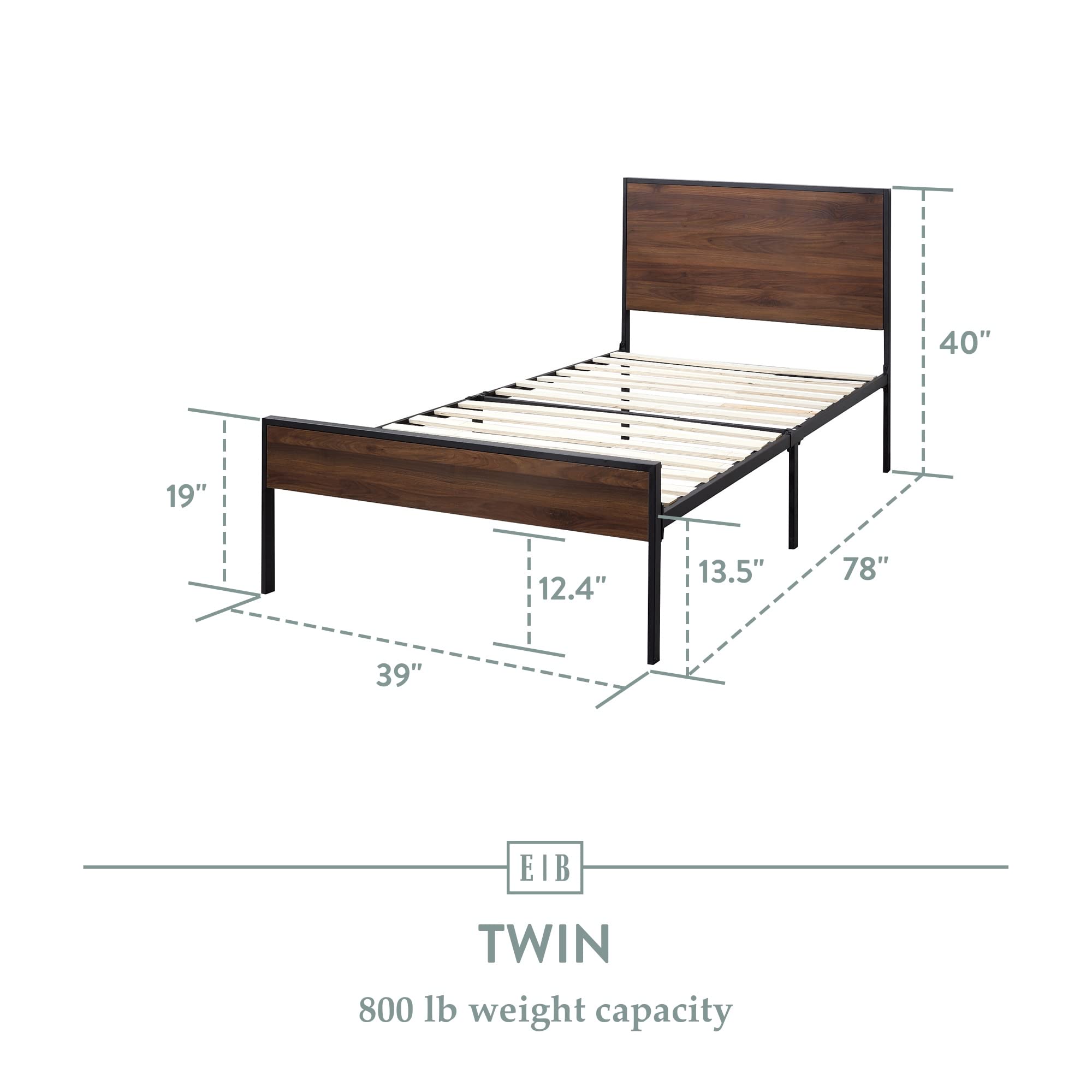 Edenbrook Metal Platform Bed Frame with Wood Headboard & Footboard - Twin Size, Brown Oak Finish - No Box Spring Needed for Sturdy Support - Perfect for Modern Bedrooms, Guest Rooms & Dormitories
