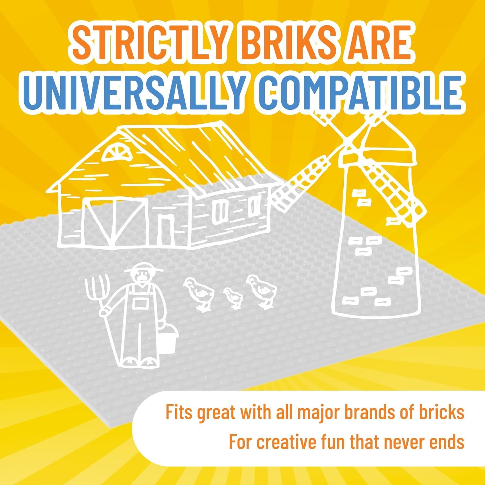 Strictly Briks Large 10x10 Inch White Stackable Baseplate - 100% Lego Compatible Building Bricks Base for Tables, Mats & DIY Projects - Perfect for Kids Playroom, Classroom & Creative Construction Scenes
