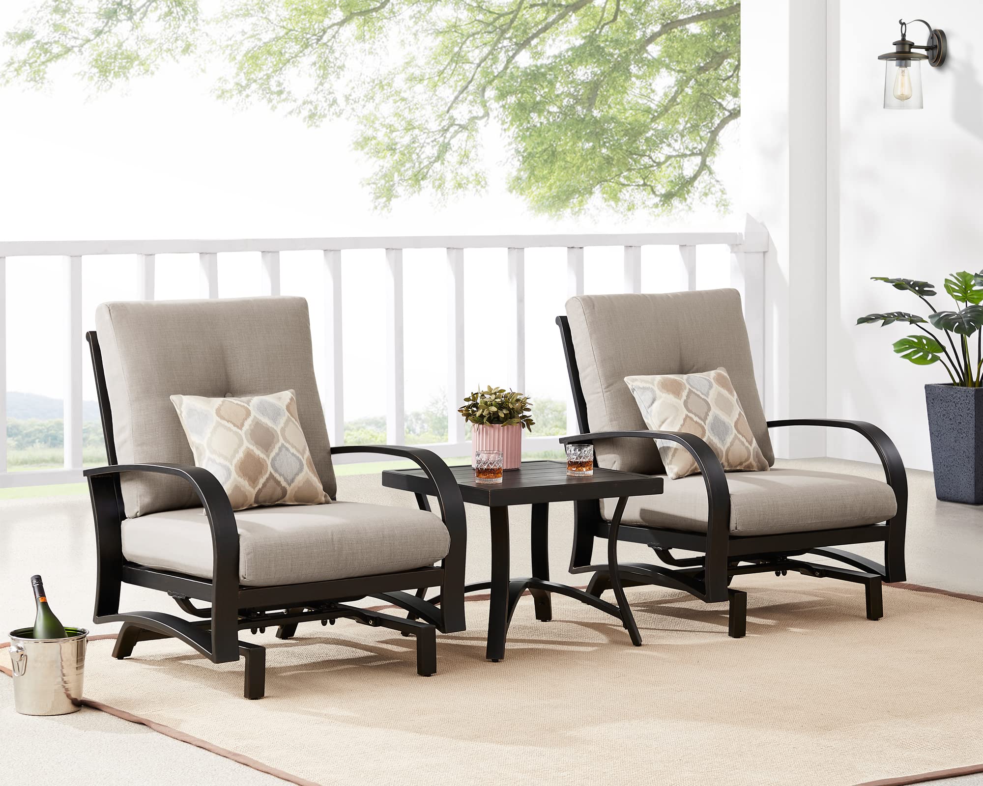 Ulax Outdoor 3-Piece Bistro Set with 2 Rocking Chairs & Side Table - Patio Conversation Sofa Furniture with Sunbrella Cushions - Perfect for Garden, Deck, Balcony & Backyard Relaxation