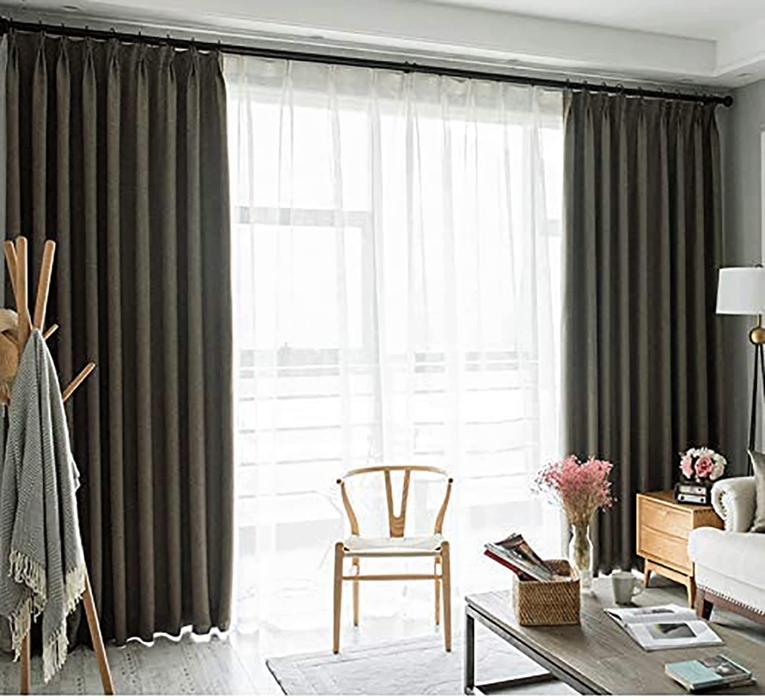 Modern Blackout Curtains 1 Panel - Simple Nordic Style for Bedroom, Living Room & Balcony - Sun Shade Drapes with Grommets (W250xH270cm/98x106in, Beige) - Perfect for Light Blocking, Privacy & Home Decor