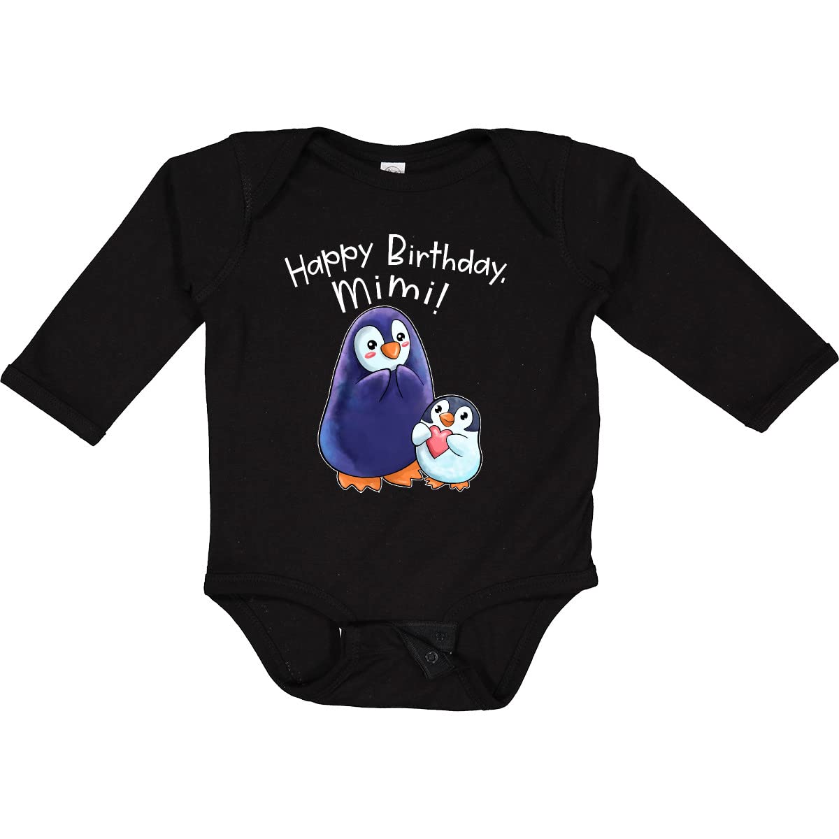 Inktastic Happy Birthday Mimi - Adorable Penguins Long Sleeve Baby Bodysuit for Birthday Parties & Photo Shoots