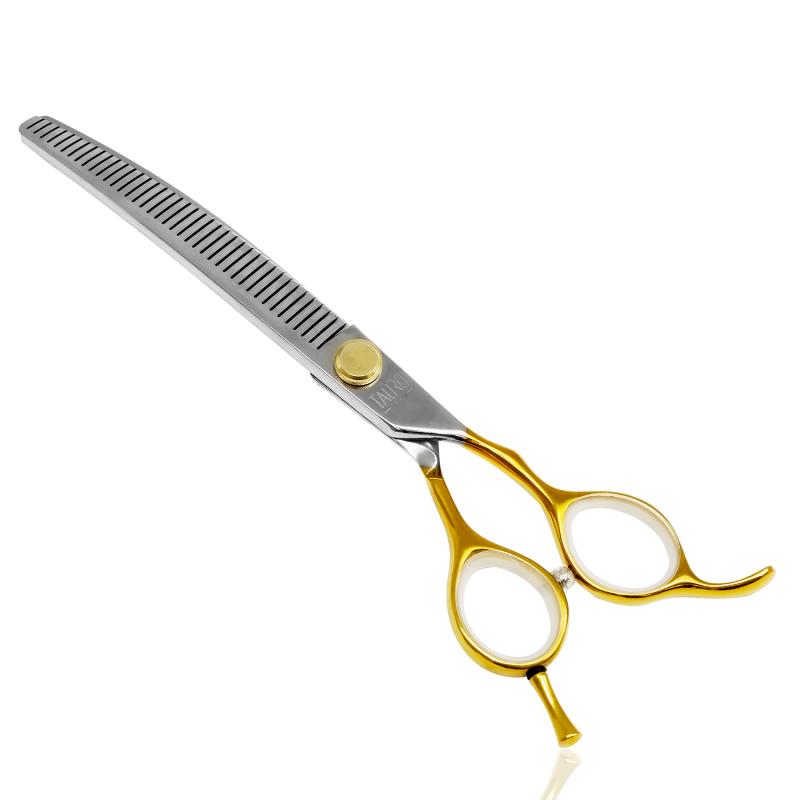 Tauro Pro Line Hair Cutting Scissors - 440C Stainless Steel, Golden Handles, 40 Teeth Thinning Shears by Janita J. Plunge - Professional Salon & Home Hairdressing Tools for Precision Haircuts and Styling