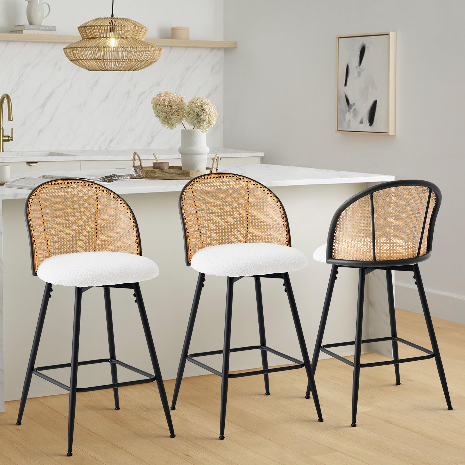 Mid Century Modern Swivel Bar Stools Set of 3 - 26