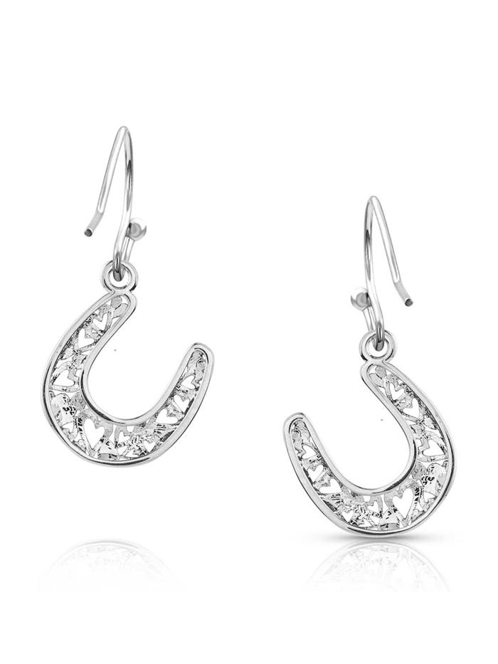Montana Silversmiths ER5700 Women's Heartfelt Luck Horseshoe Earrings - Sterling Silver Dangle Earrings for Western Fashion & Cowgirl Style - Perfect for Rodeo, Country Concerts & Everyday Wear