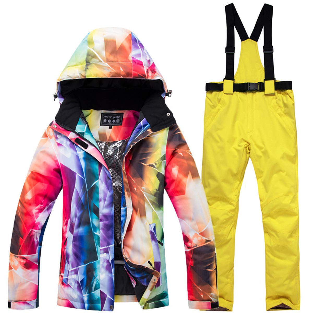 Women's Waterproof Windproof Ski Bib Suit Set - 2 Piece Colorful Outdoor Sport Jacket & Bib Pants for Mountain Skiing, Snowboarding & Winter Activities